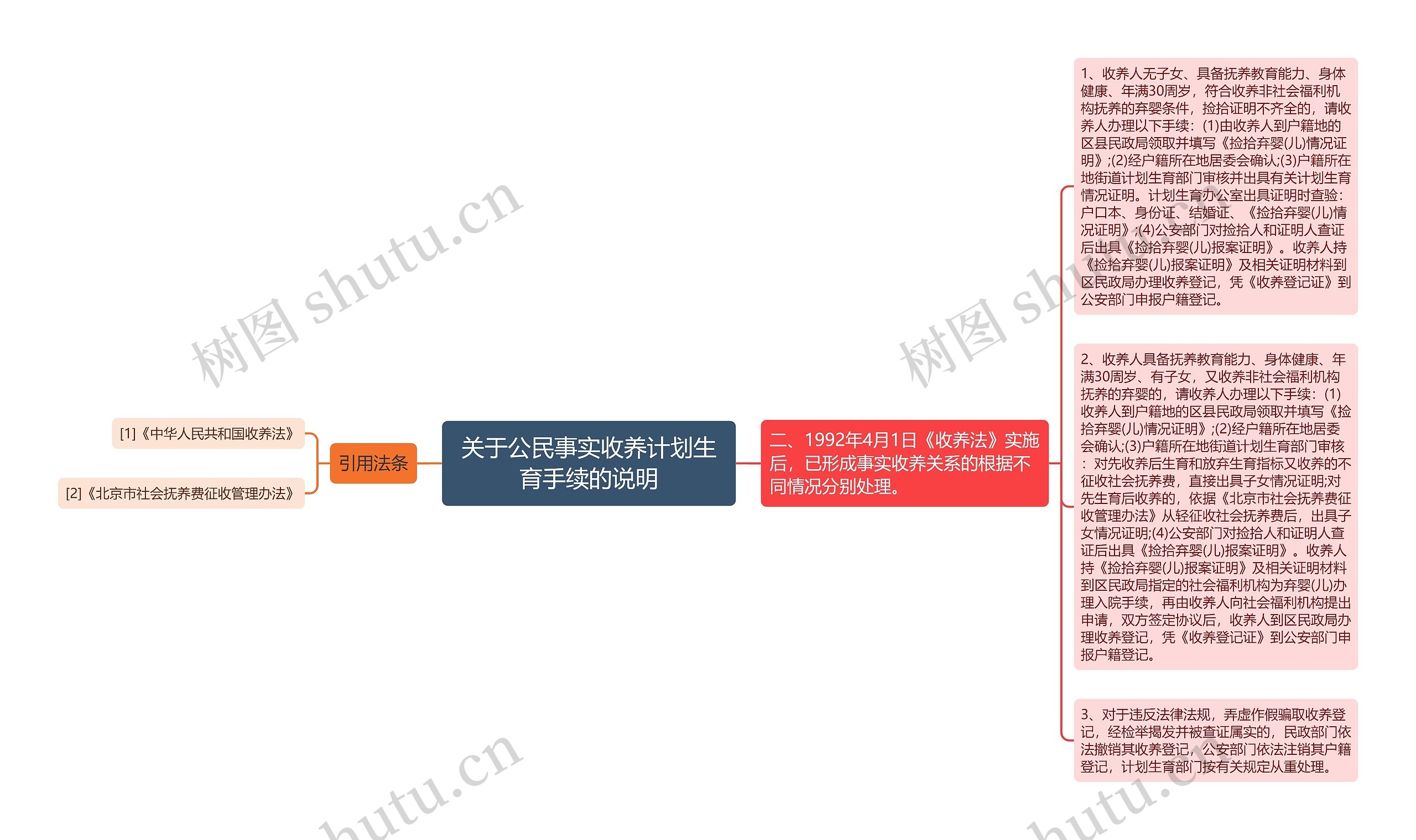 关于公民事实收养计划生育手续的说明思维导图