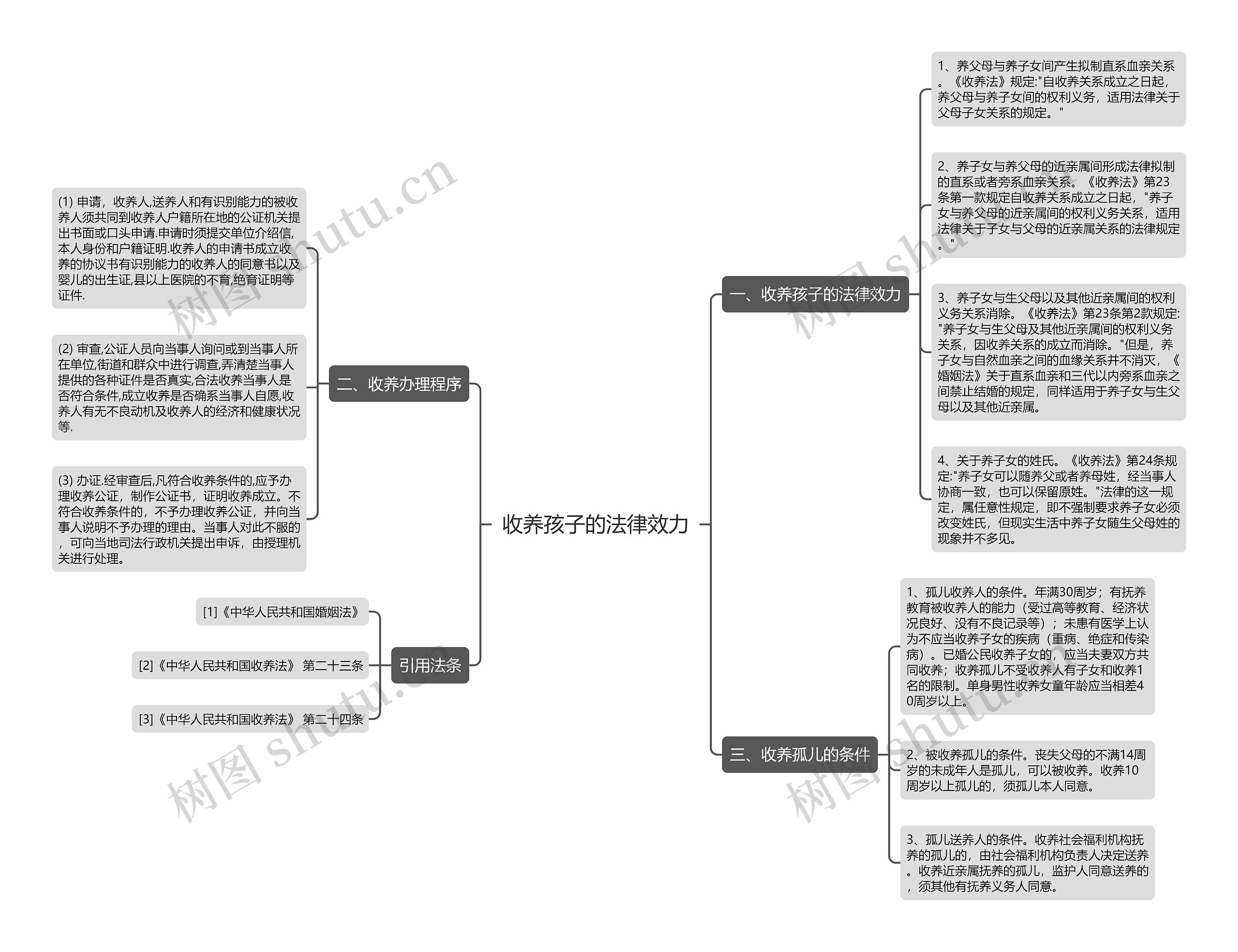 收养孩子的法律效力思维导图