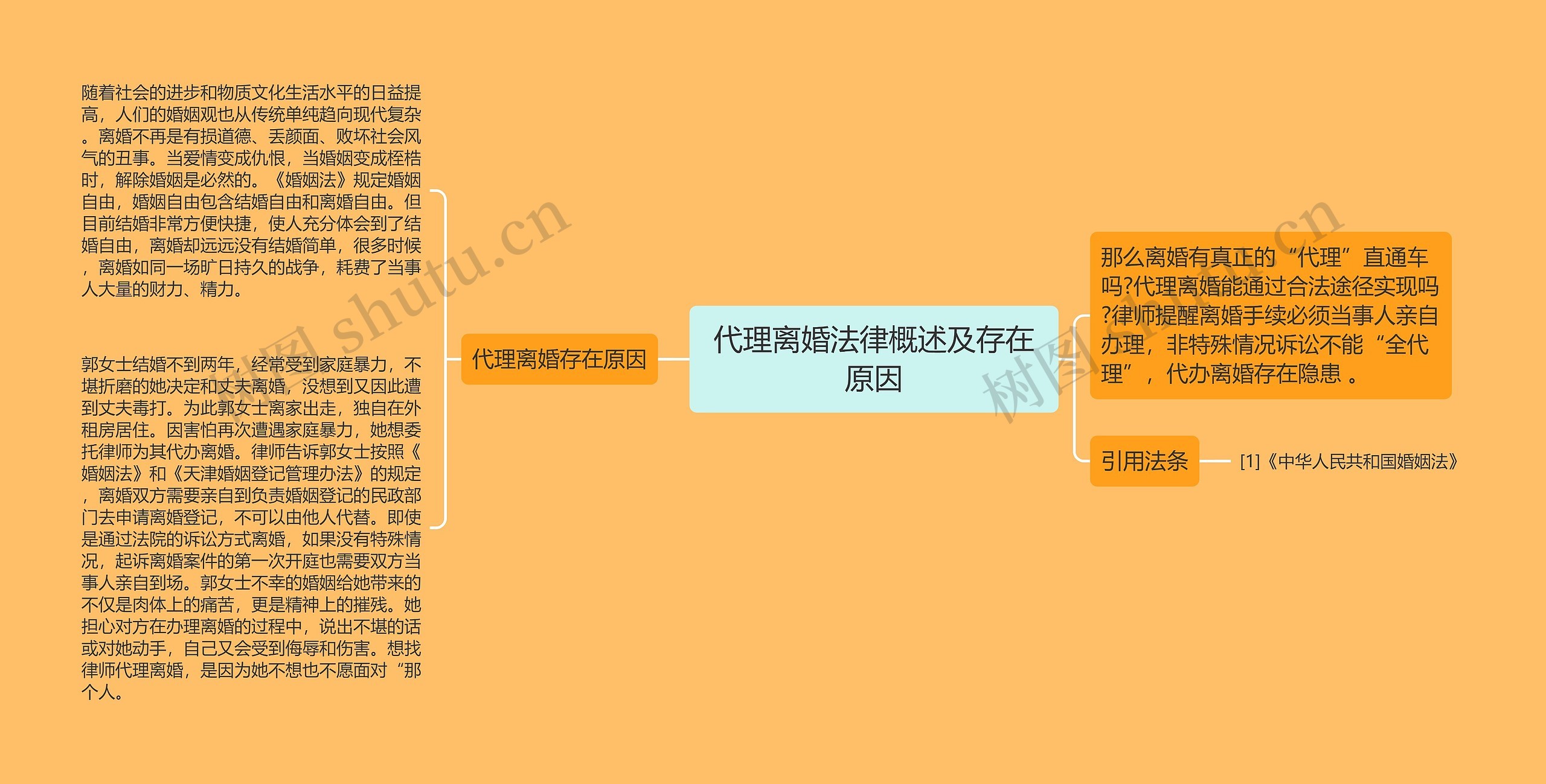 代理离婚法律概述及存在原因思维导图