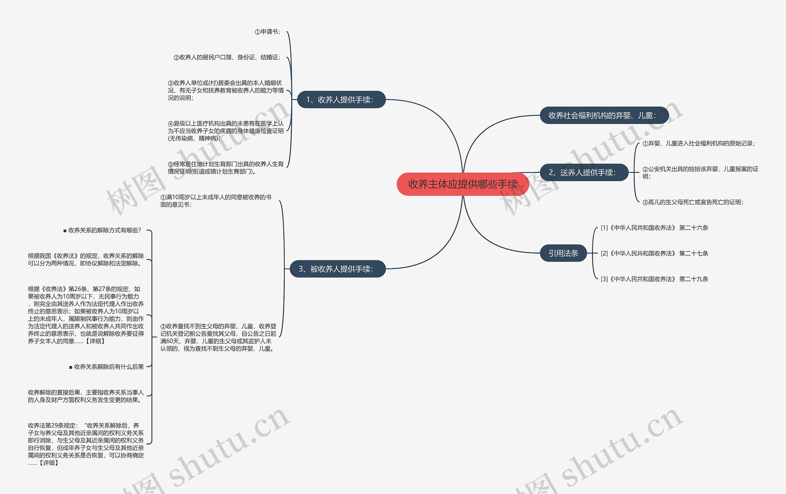 收养主体应提供哪些手续思维导图