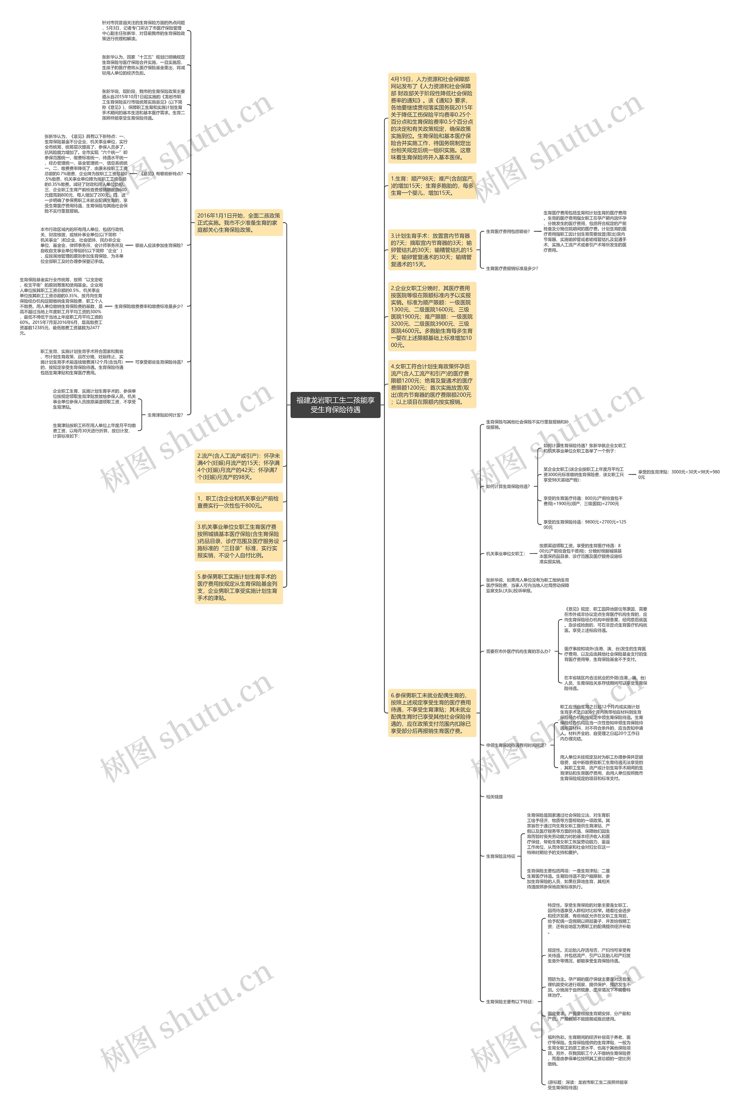 福建龙岩职工生二孩能享受生育保险待遇思维导图