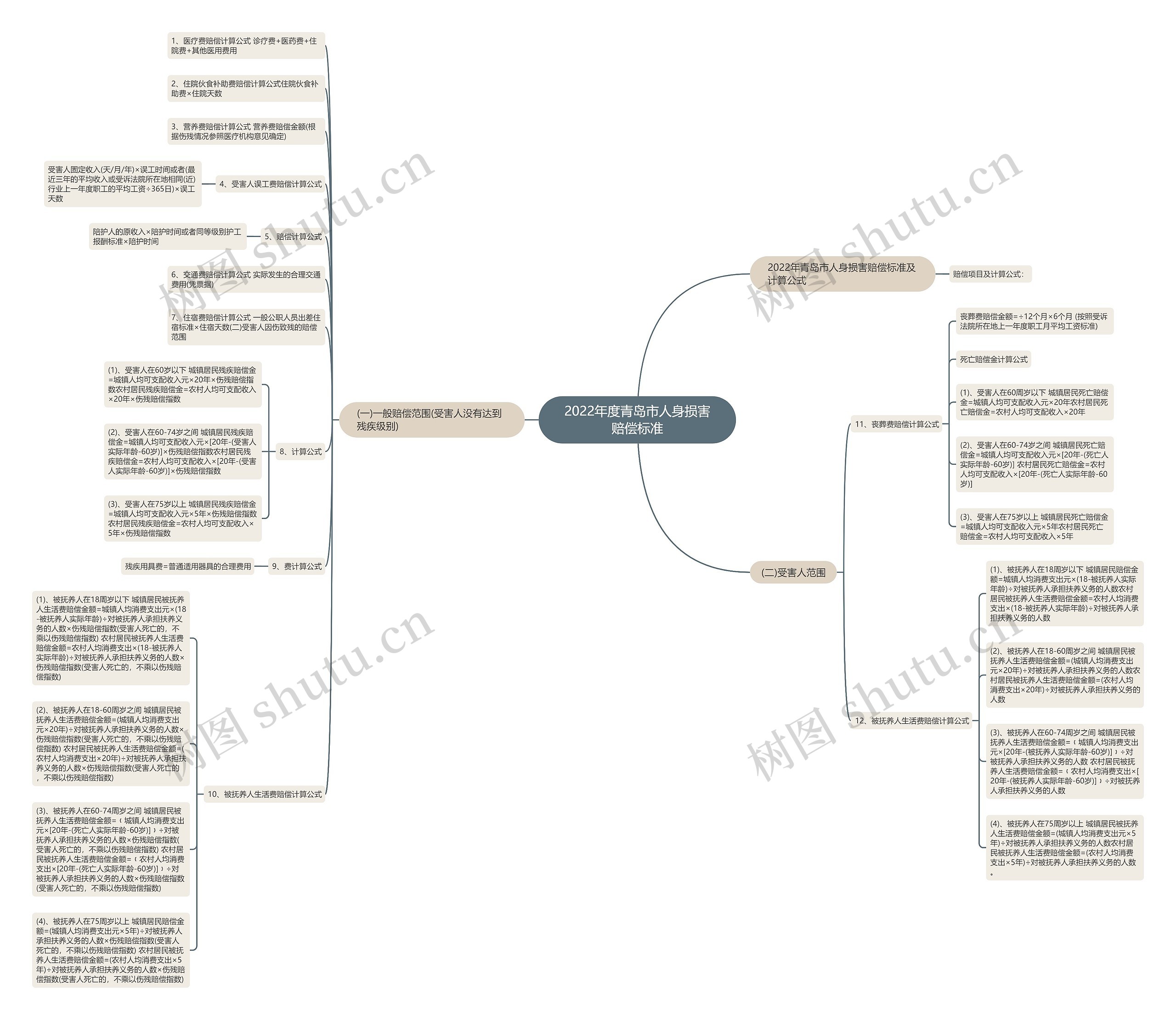 2022年度青岛市人身损害赔偿标准思维导图