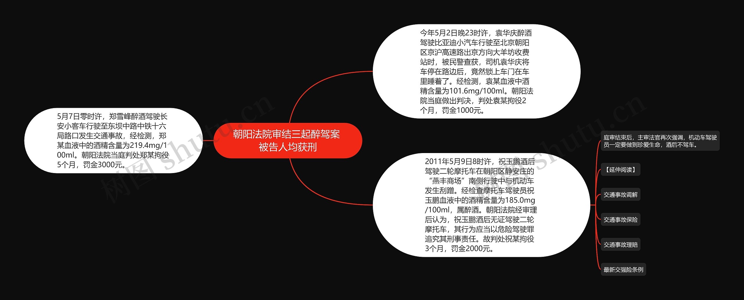 朝阳法院审结三起醉驾案 被告人均获刑思维导图