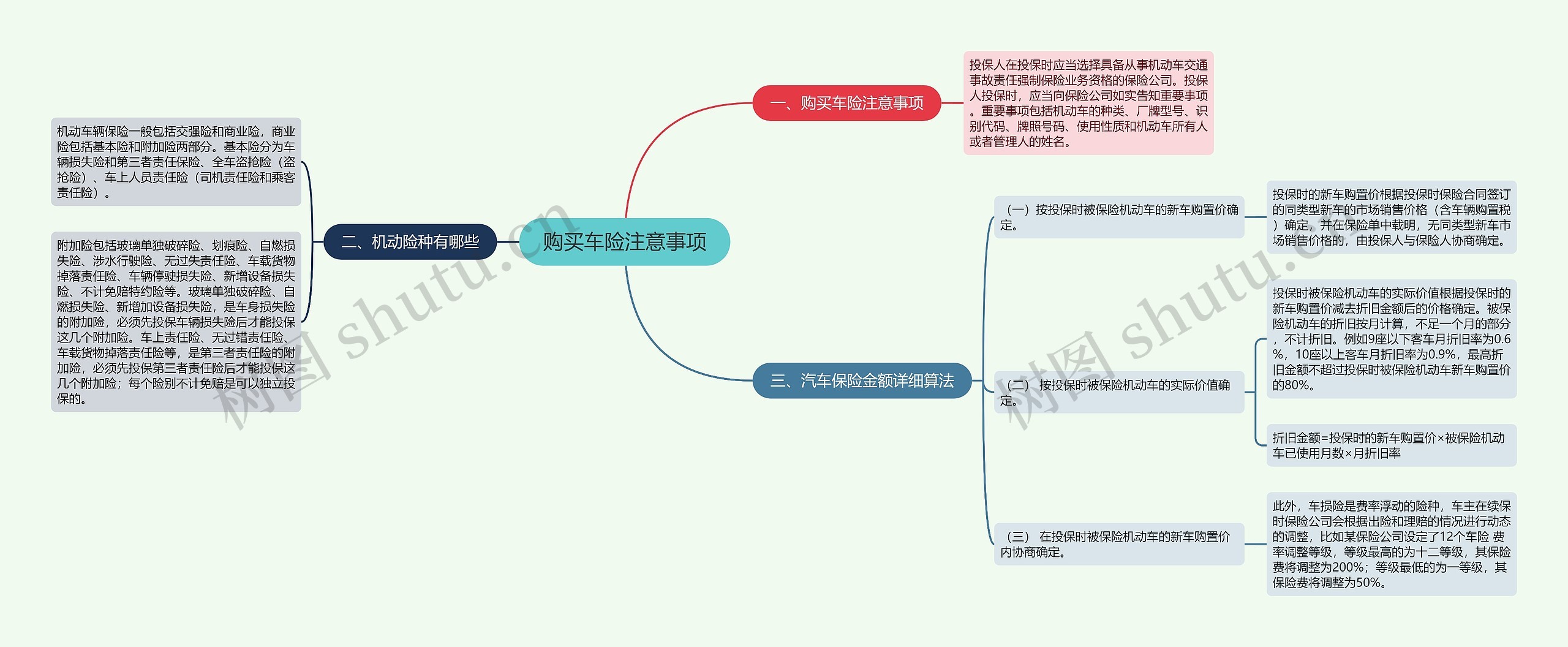 购买车险注意事项思维导图