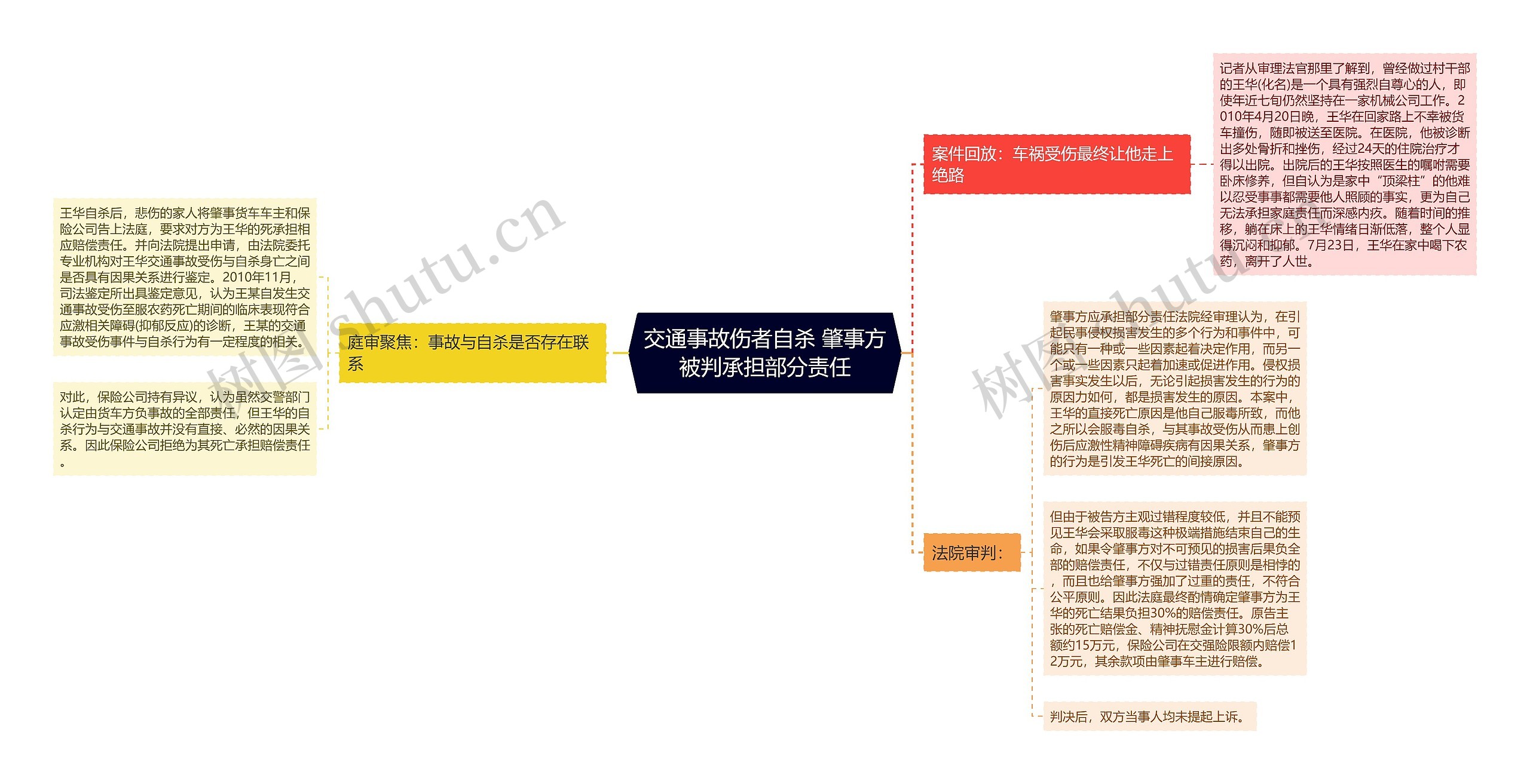 交通事故伤者自杀 肇事方被判承担部分责任思维导图