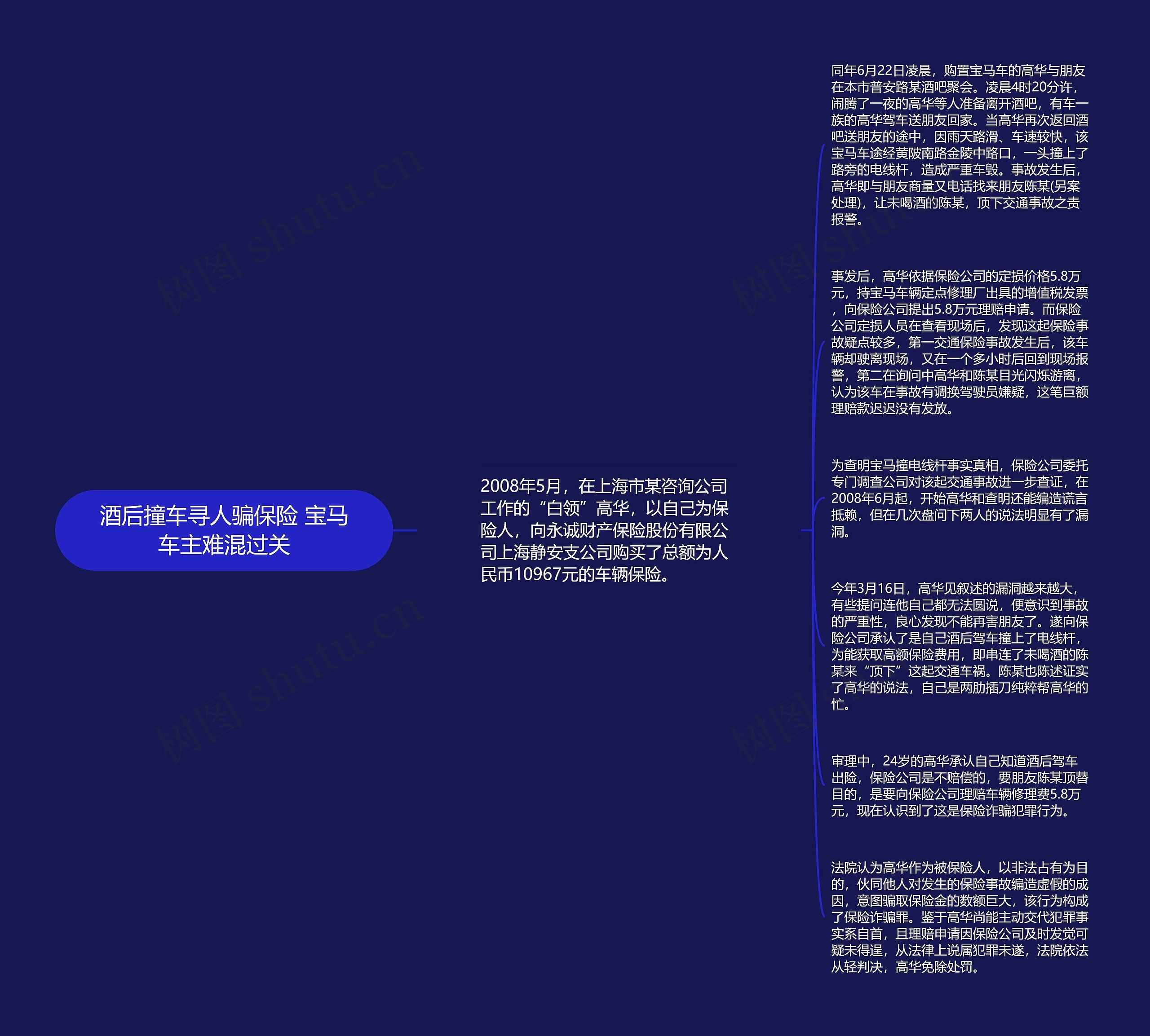 酒后撞车寻人骗保险 宝马车主难混过关思维导图