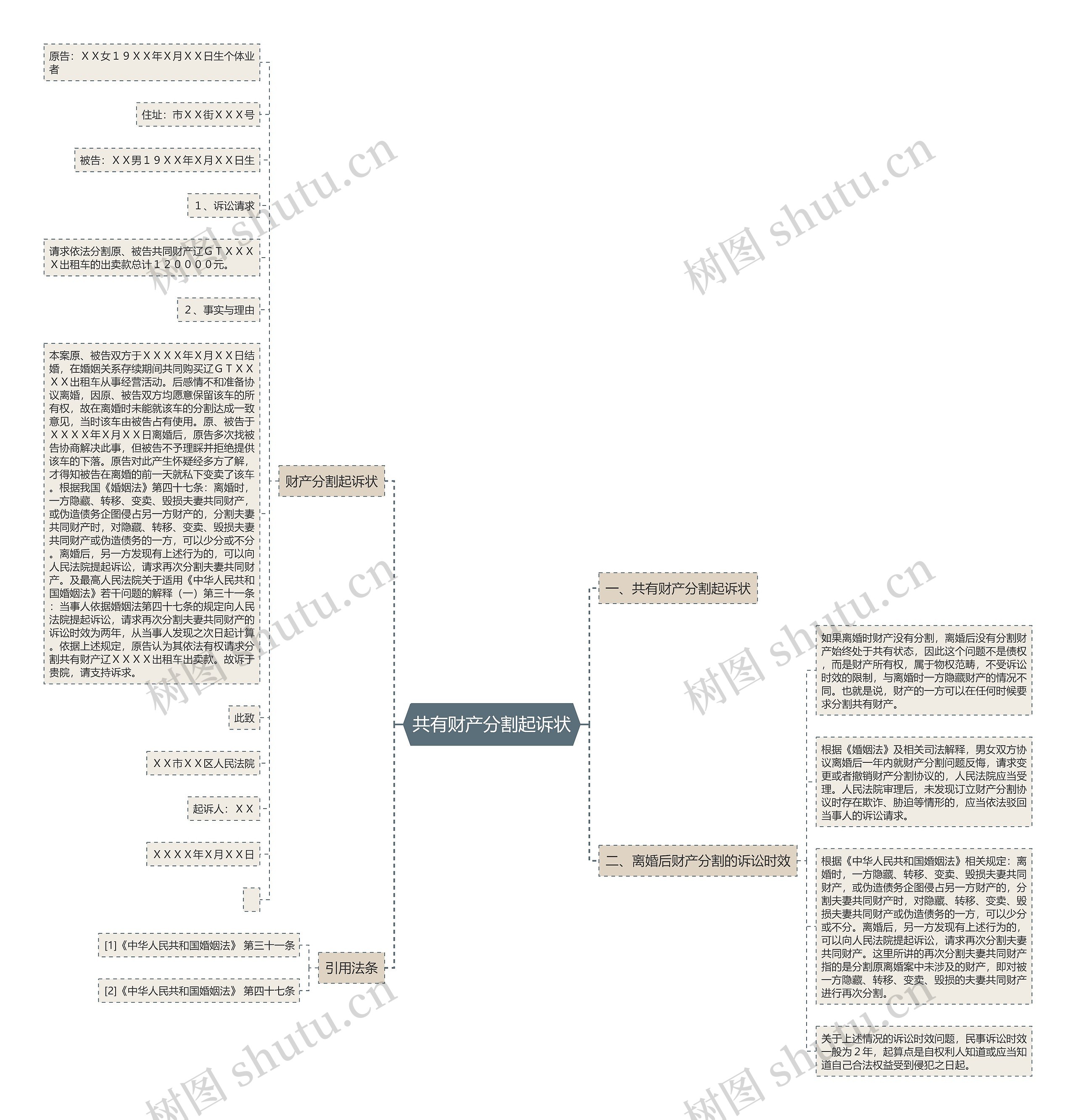 共有财产分割起诉状思维导图