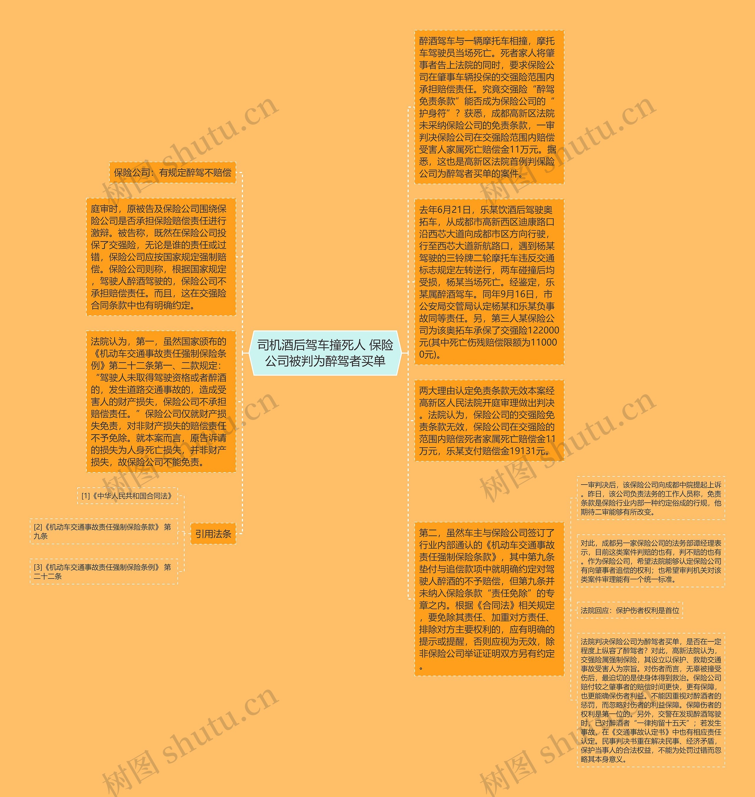 司机酒后驾车撞死人 保险公司被判为醉驾者买单思维导图