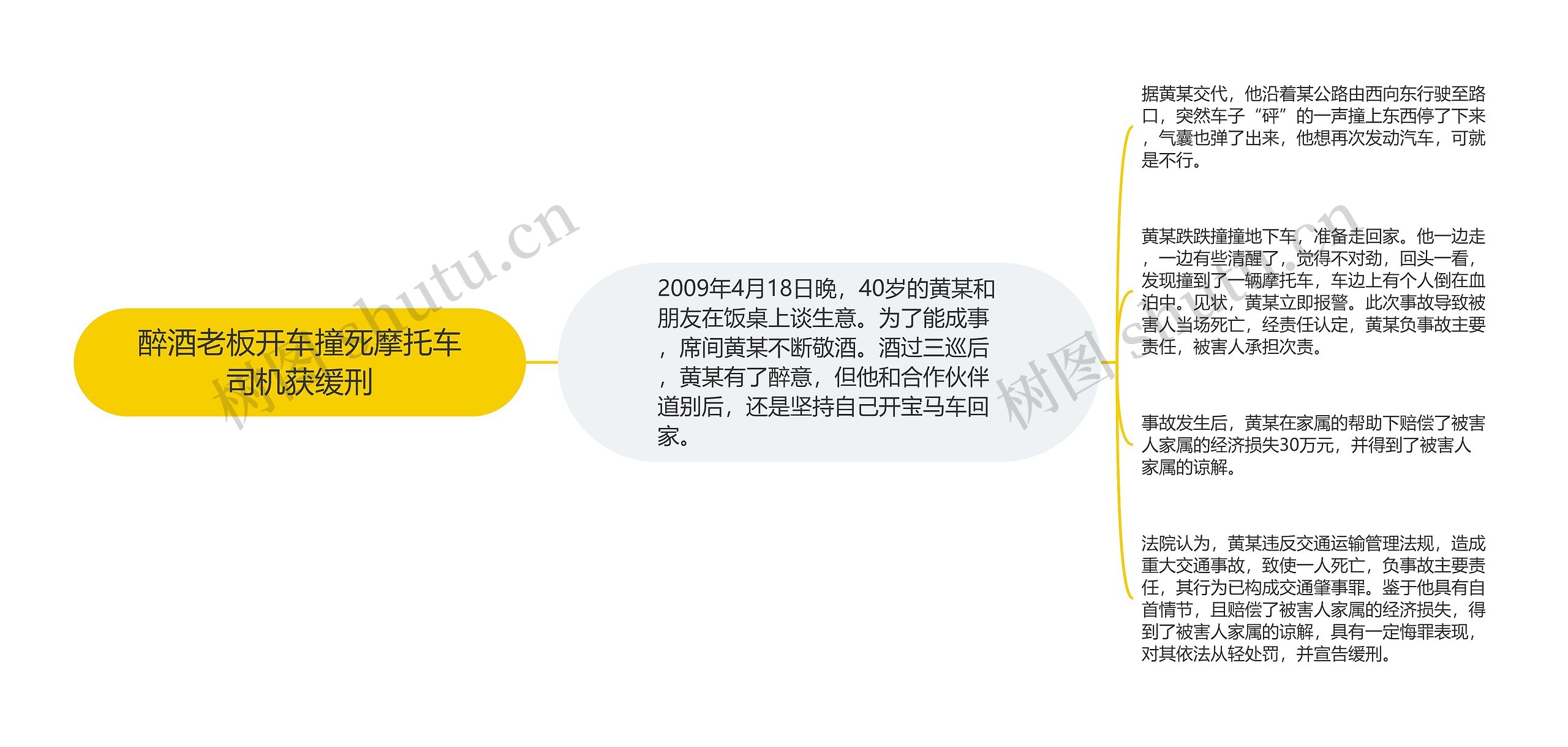 醉酒老板开车撞死摩托车司机获缓刑思维导图