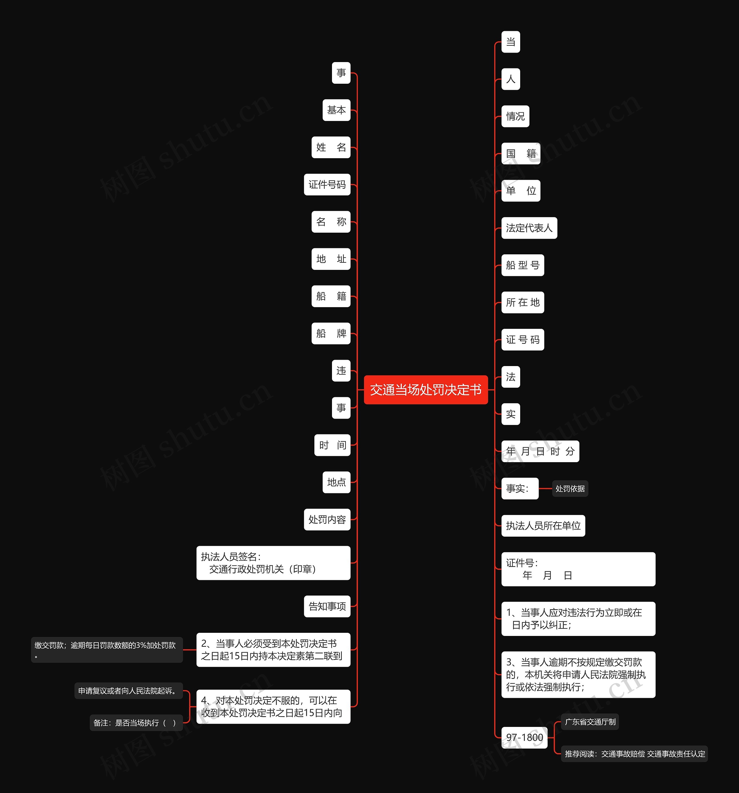 交通当场处罚决定书思维导图