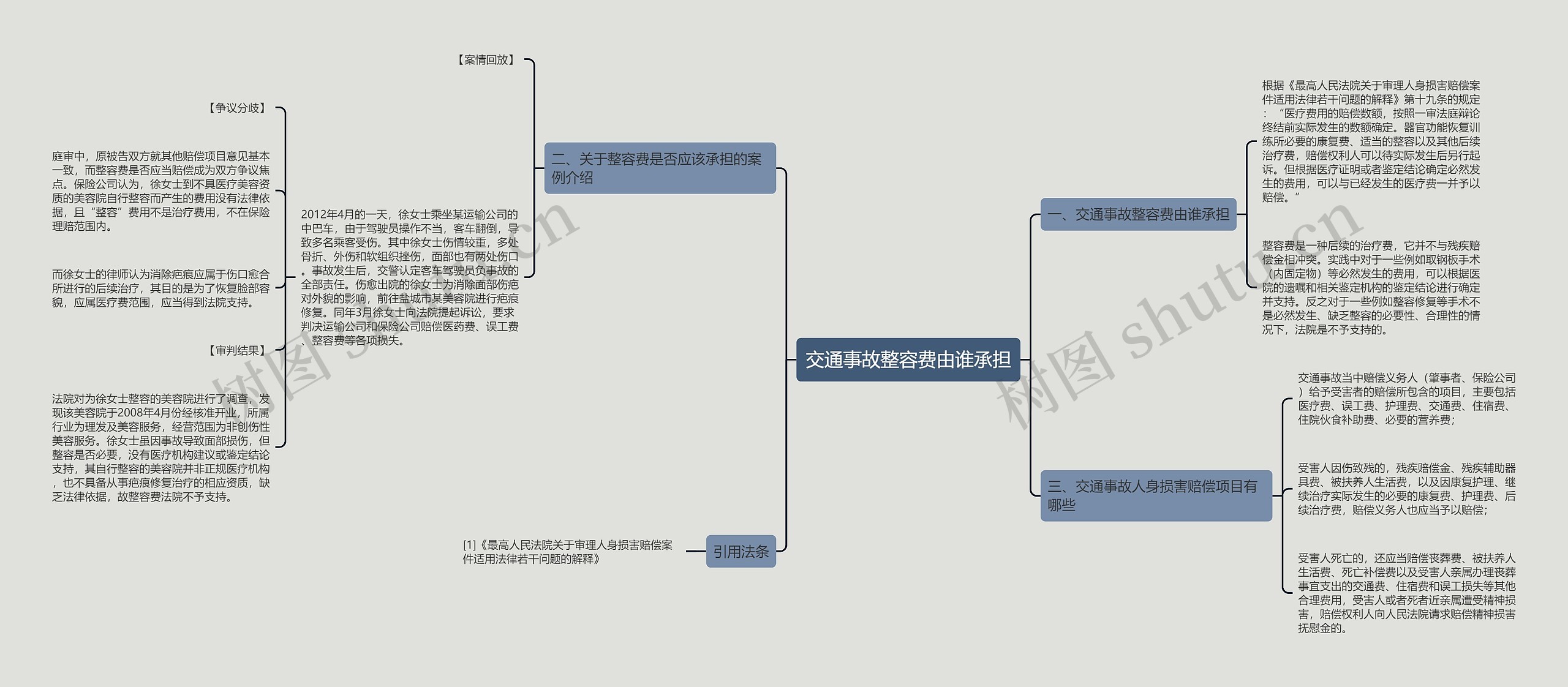 交通事故整容费由谁承担思维导图