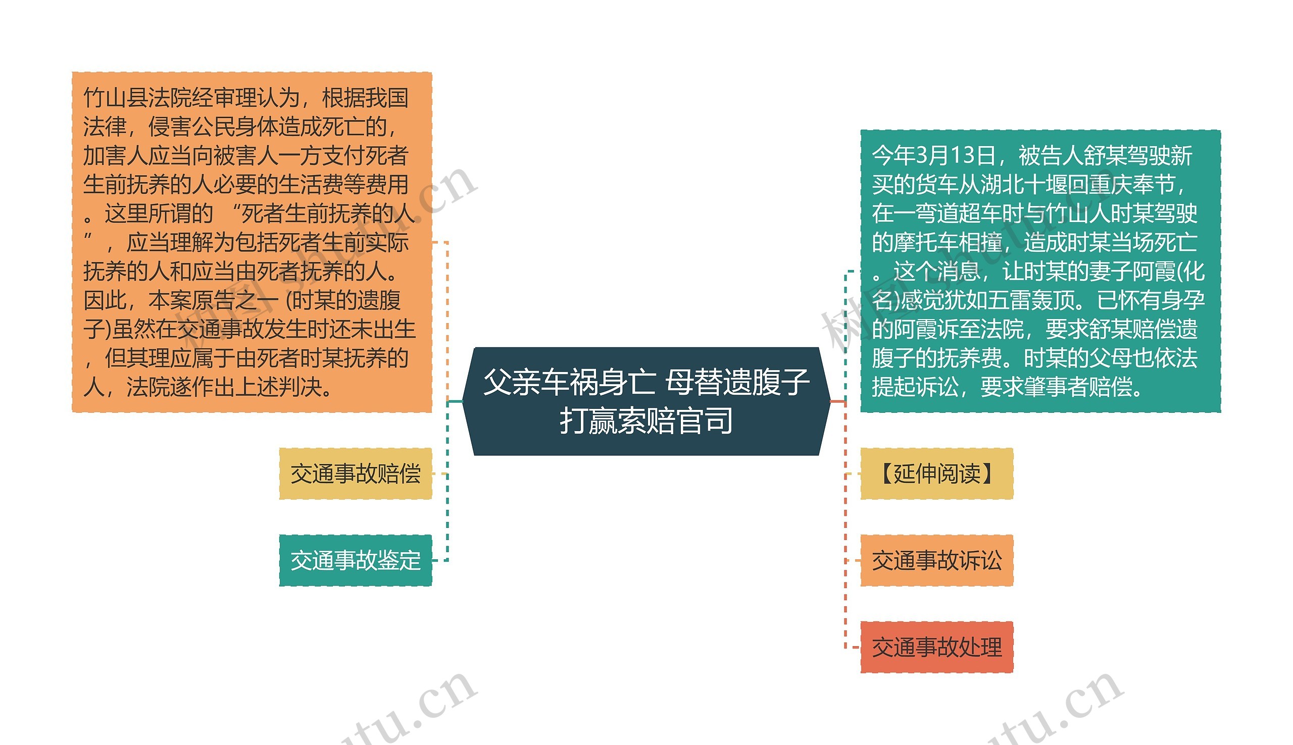 父亲车祸身亡 母替遗腹子打赢索赔官司思维导图