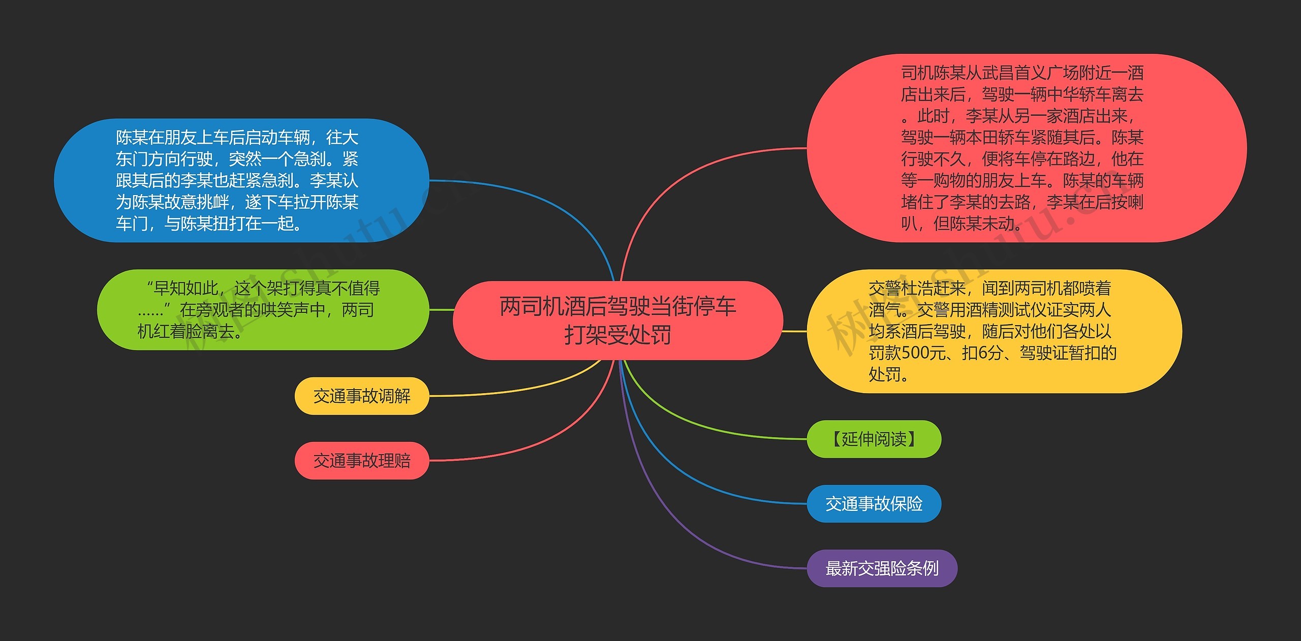 两司机酒后驾驶当街停车打架受处罚思维导图