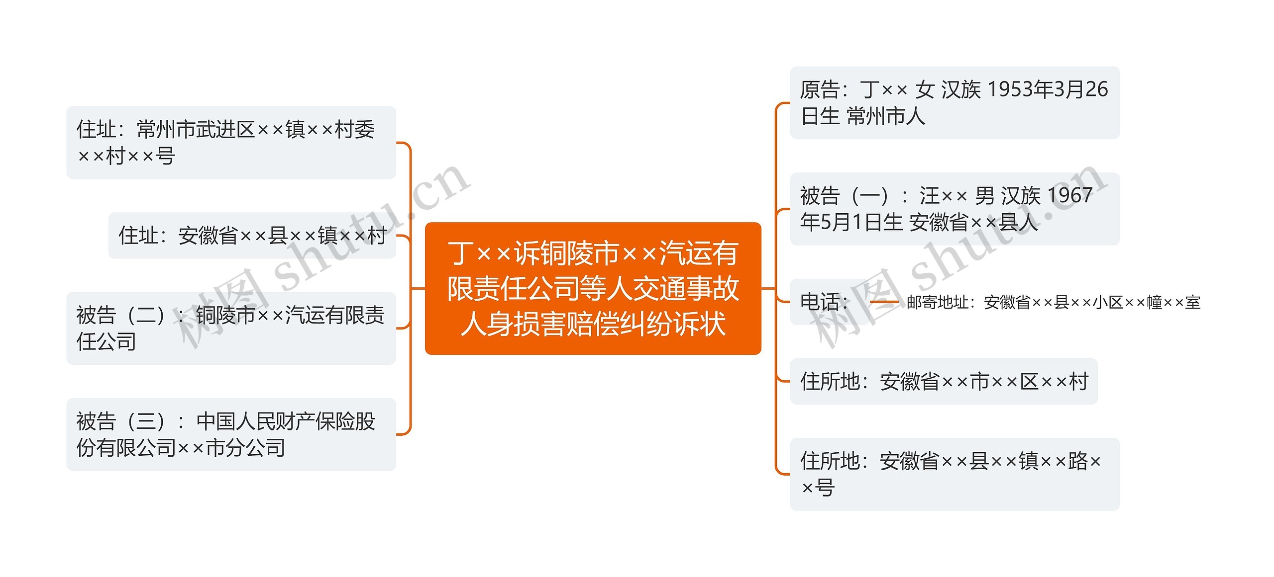 丁××诉铜陵市××汽运有限责任公司等人交通事故人身损害赔偿纠纷诉状思维导图