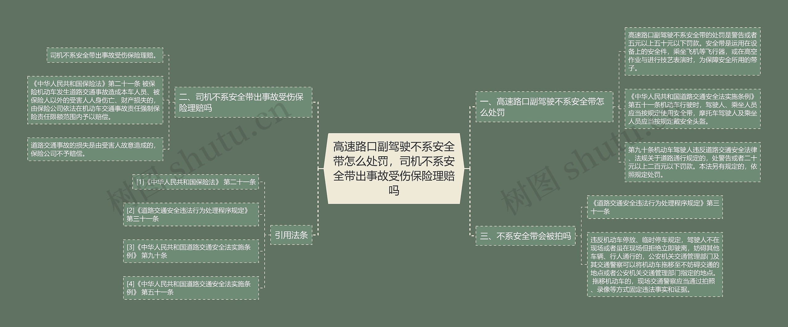 高速路口副驾驶不系安全带怎么处罚，司机不系安全带出事故受伤保险理赔吗思维导图