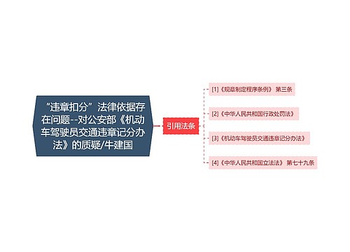 “违章扣分”法律依据存在问题--对公安部《机动车驾驶员交通违章记分办法》的质疑/牛建国