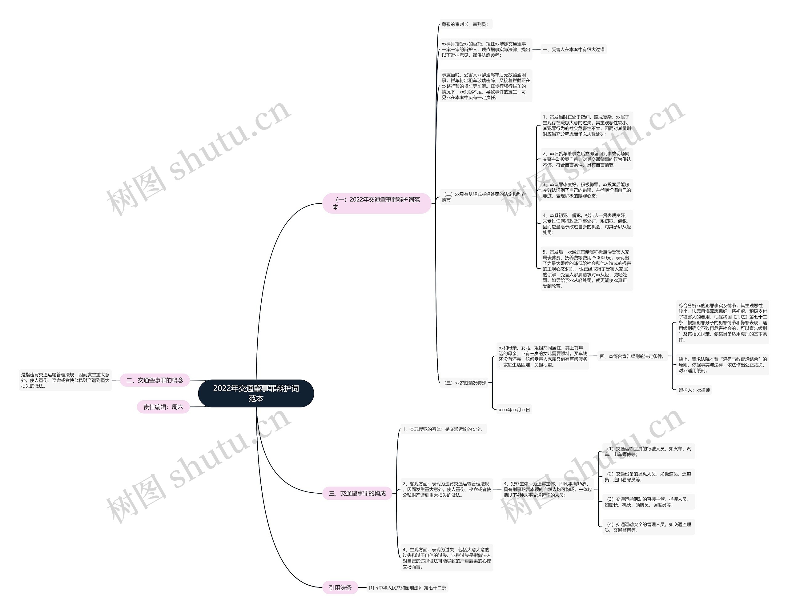 2022年交通肇事罪辩护词范本思维导图