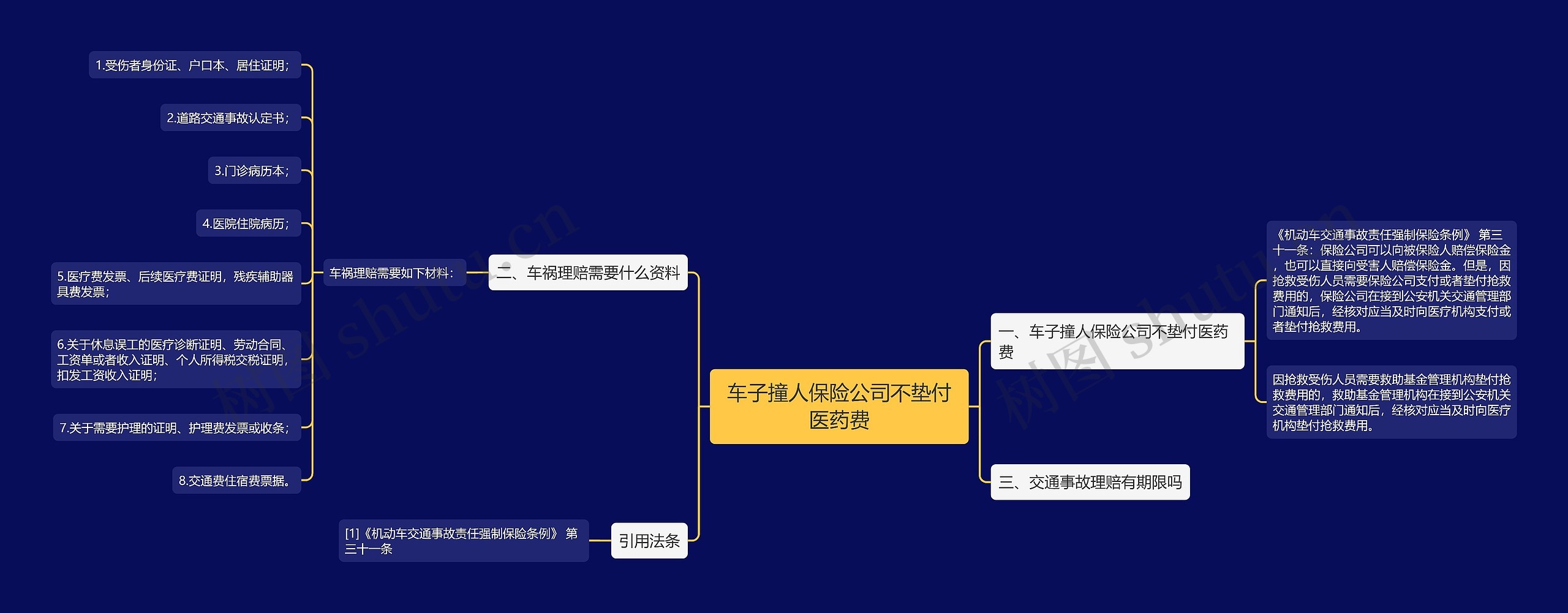 车子撞人保险公司不垫付医药费思维导图