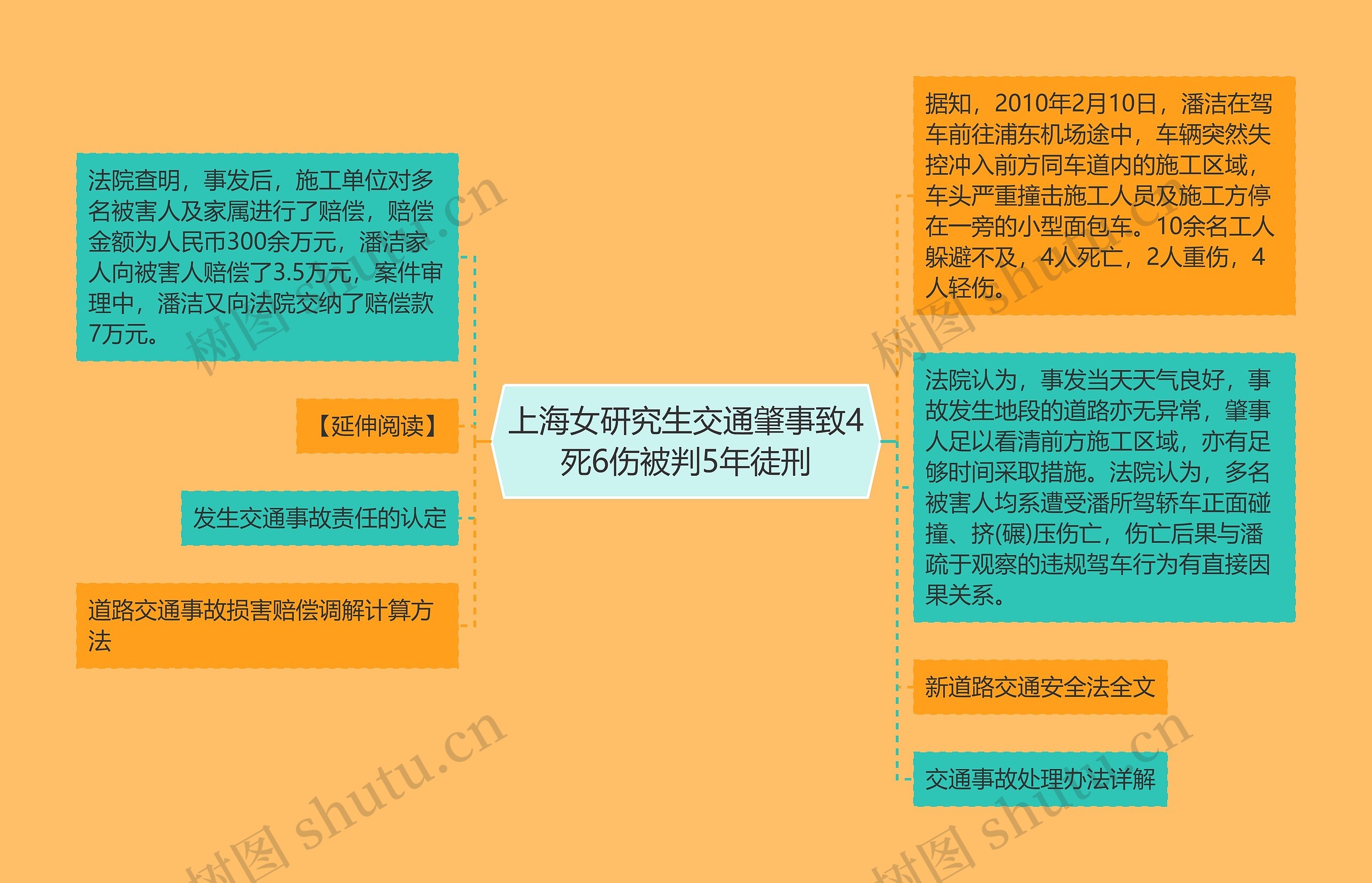 上海女研究生交通肇事致4死6伤被判5年徒刑思维导图