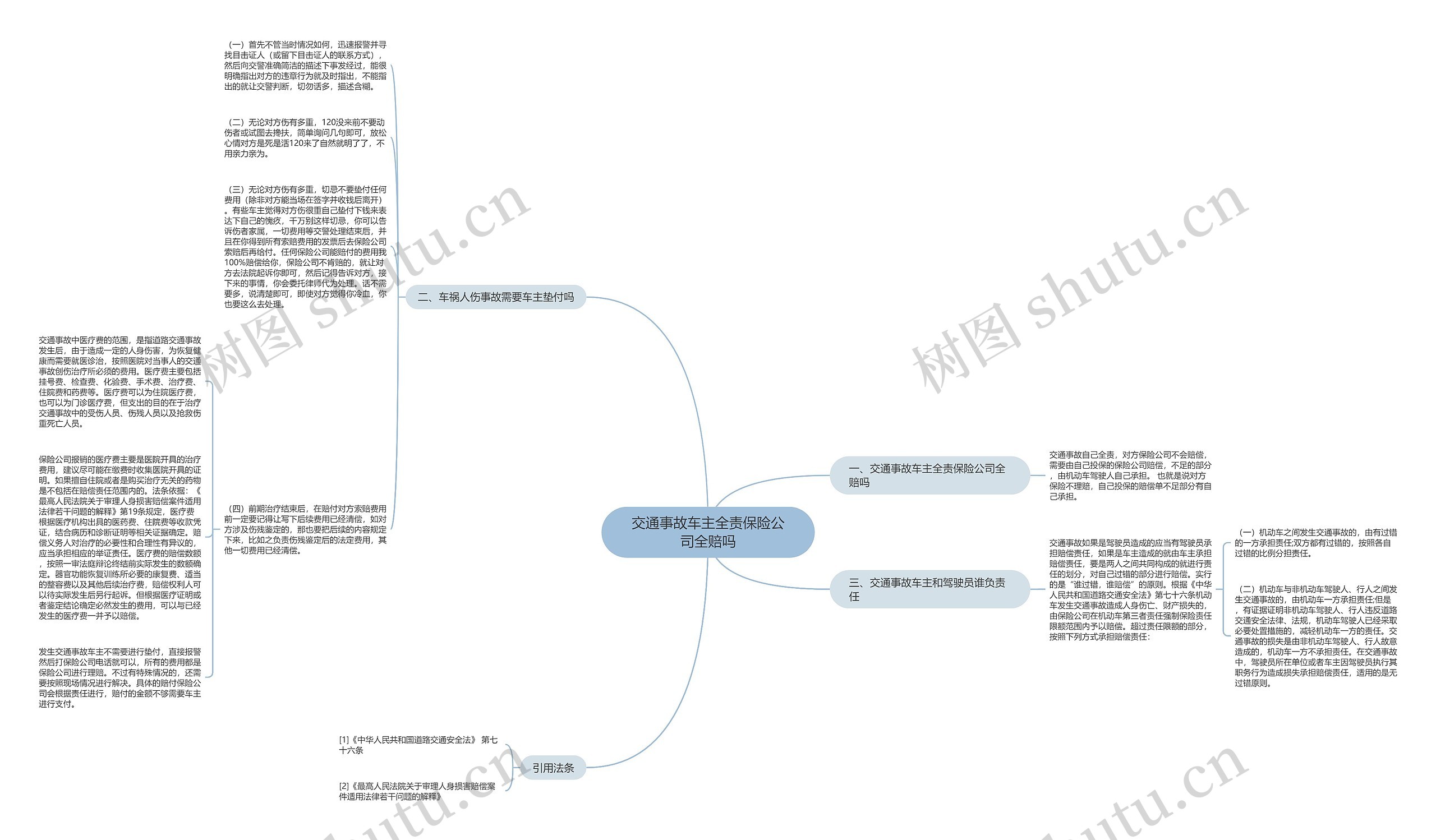 交通事故车主全责保险公司全赔吗思维导图