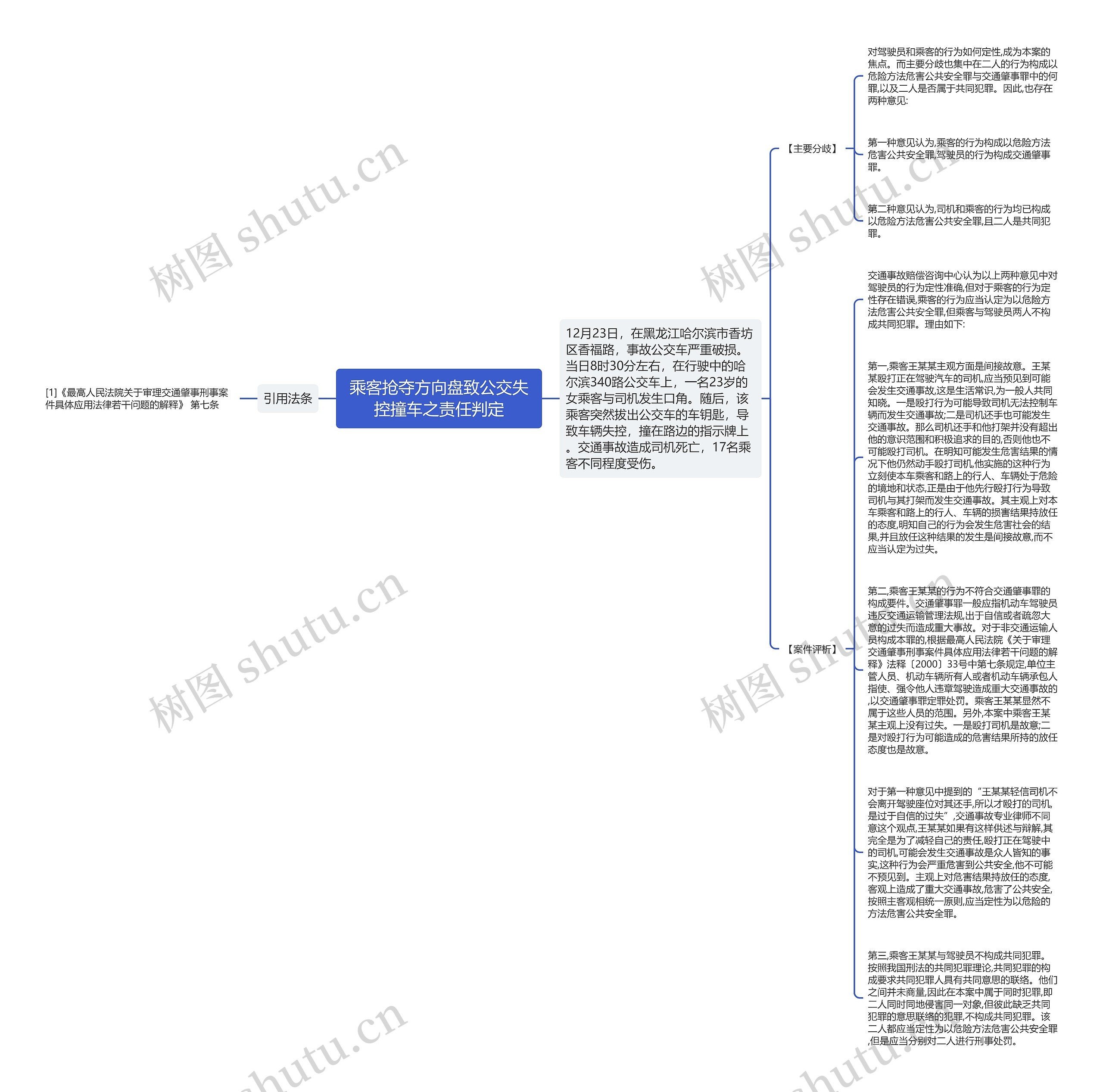 乘客抢夺方向盘致公交失控撞车之责任判定思维导图