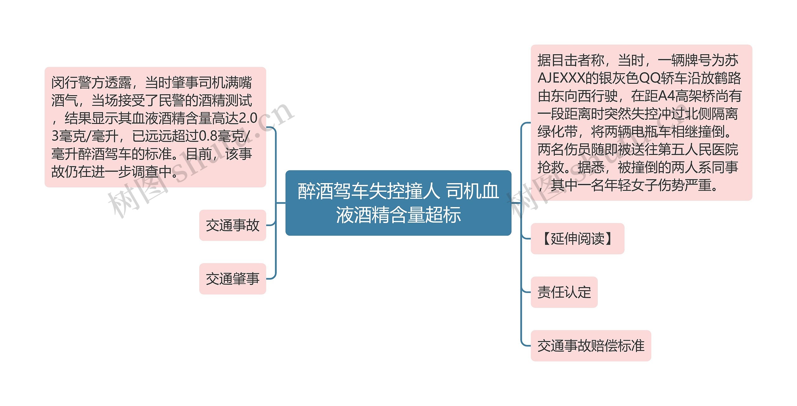 醉酒驾车失控撞人 司机血液酒精含量超标思维导图