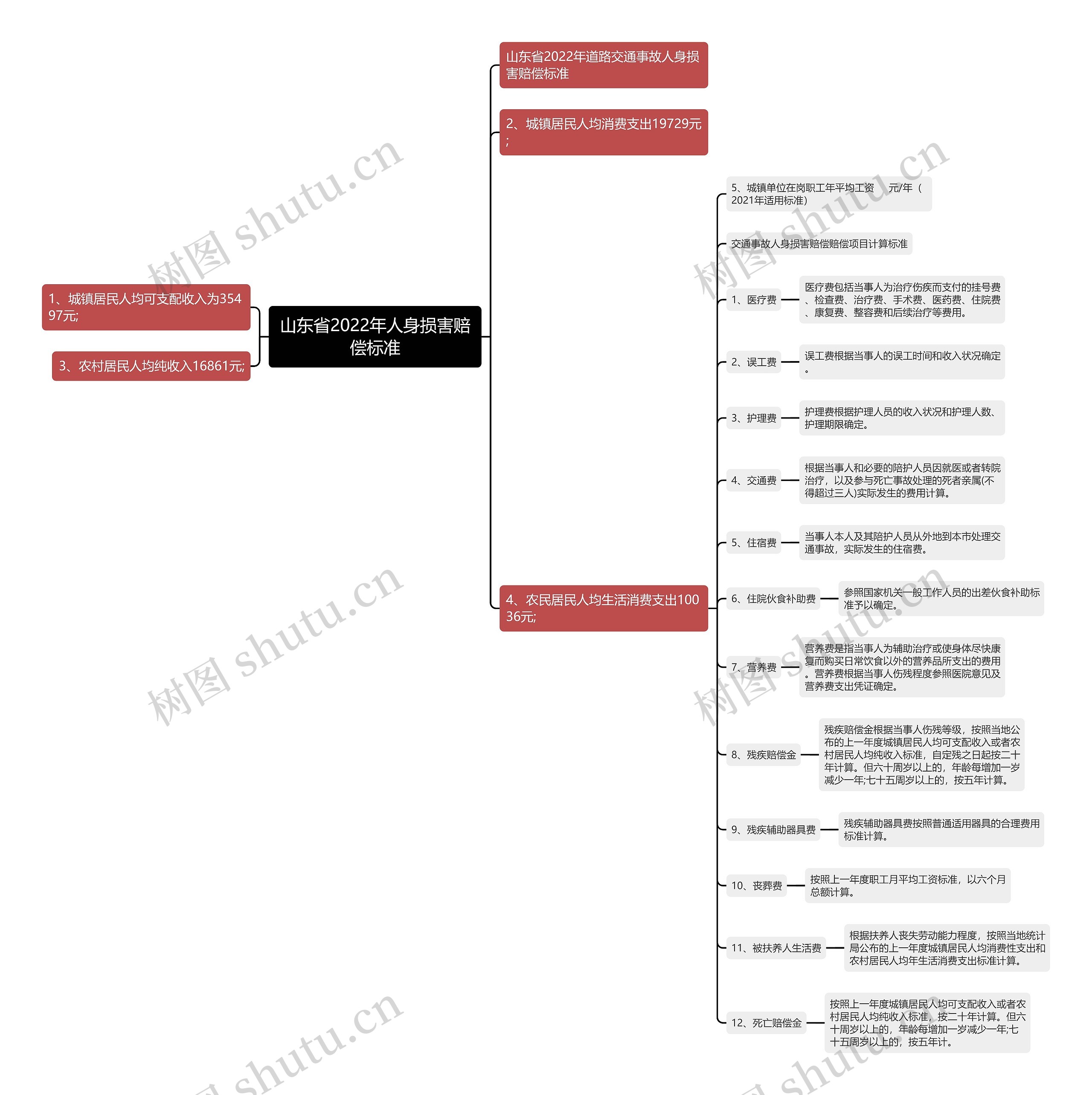 山东省2022年人身损害赔偿标准思维导图