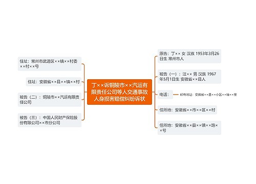 丁××诉铜陵市××汽运有限责任公司等人交通事故人身损害赔偿纠纷诉状