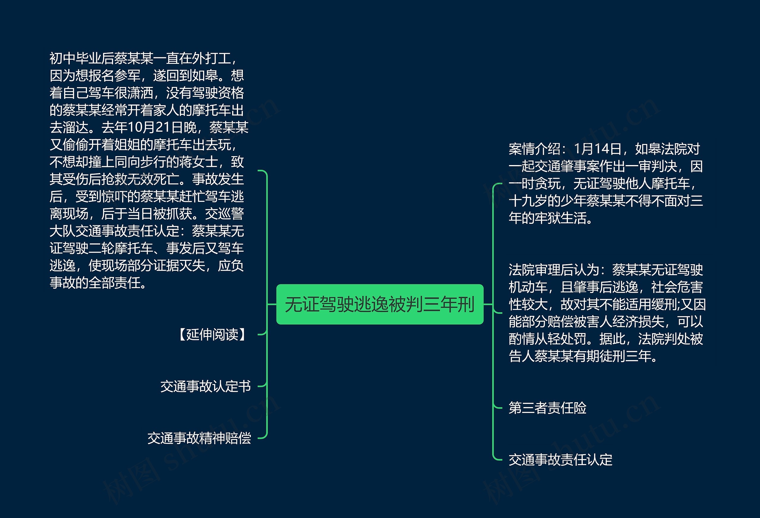 无证驾驶逃逸被判三年刑思维导图