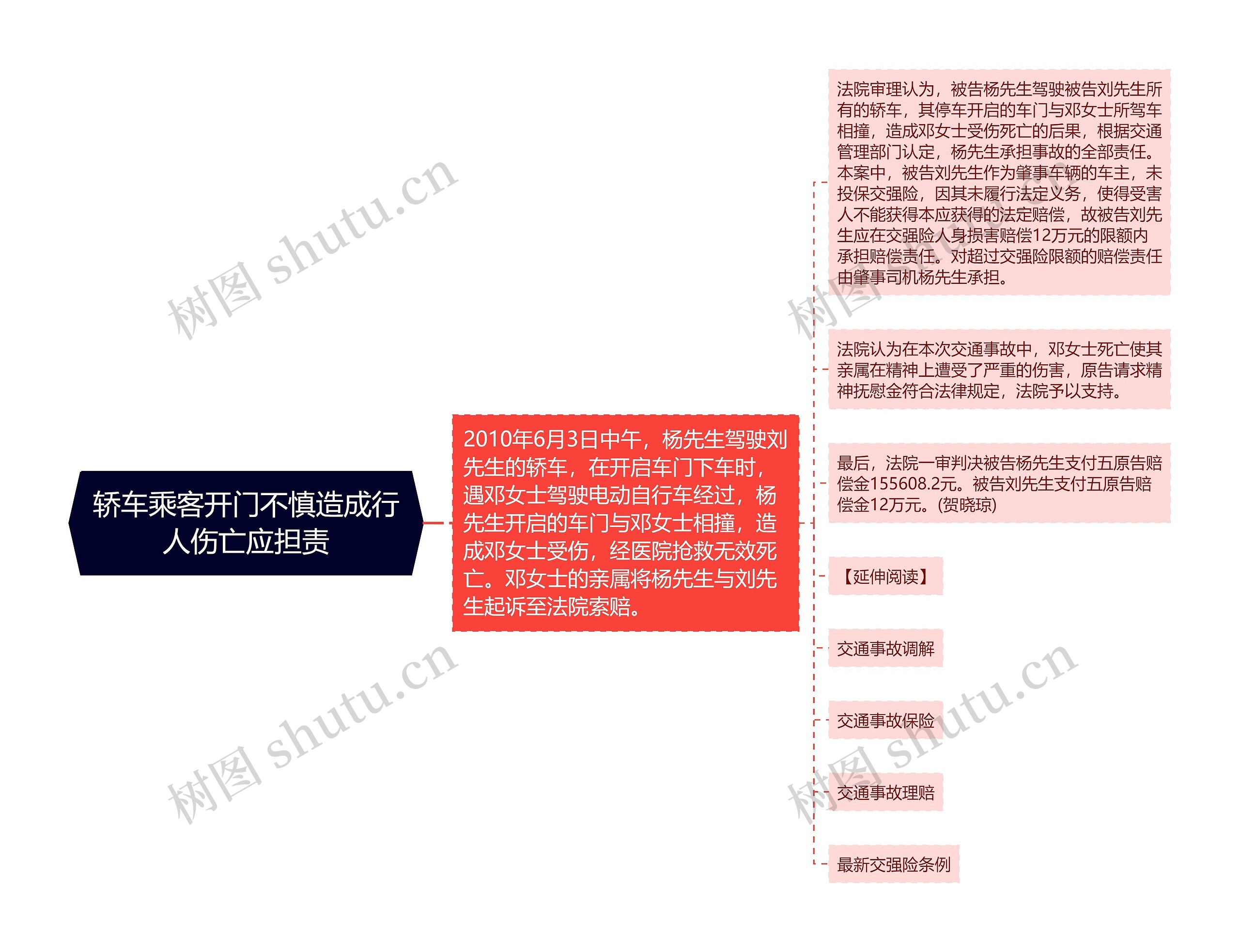 轿车乘客开门不慎造成行人伤亡应担责思维导图