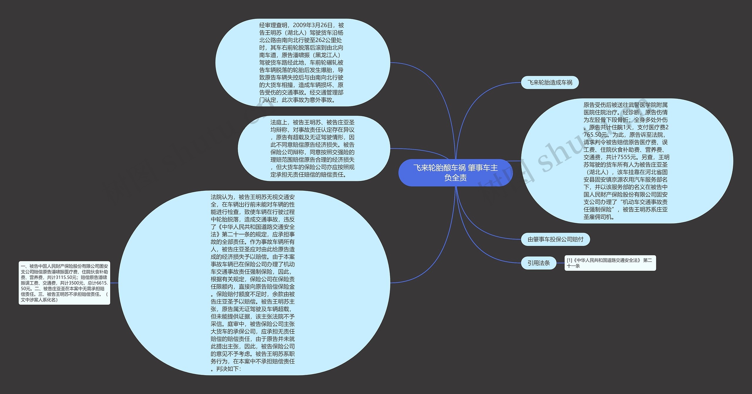 飞来轮胎酿车祸 肇事车主负全责思维导图
