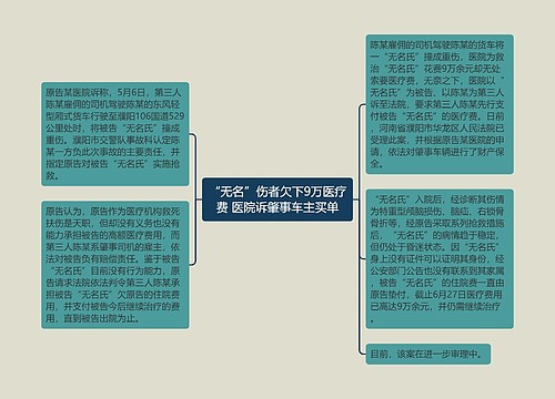 “无名”伤者欠下9万医疗费 医院诉肇事车主买单