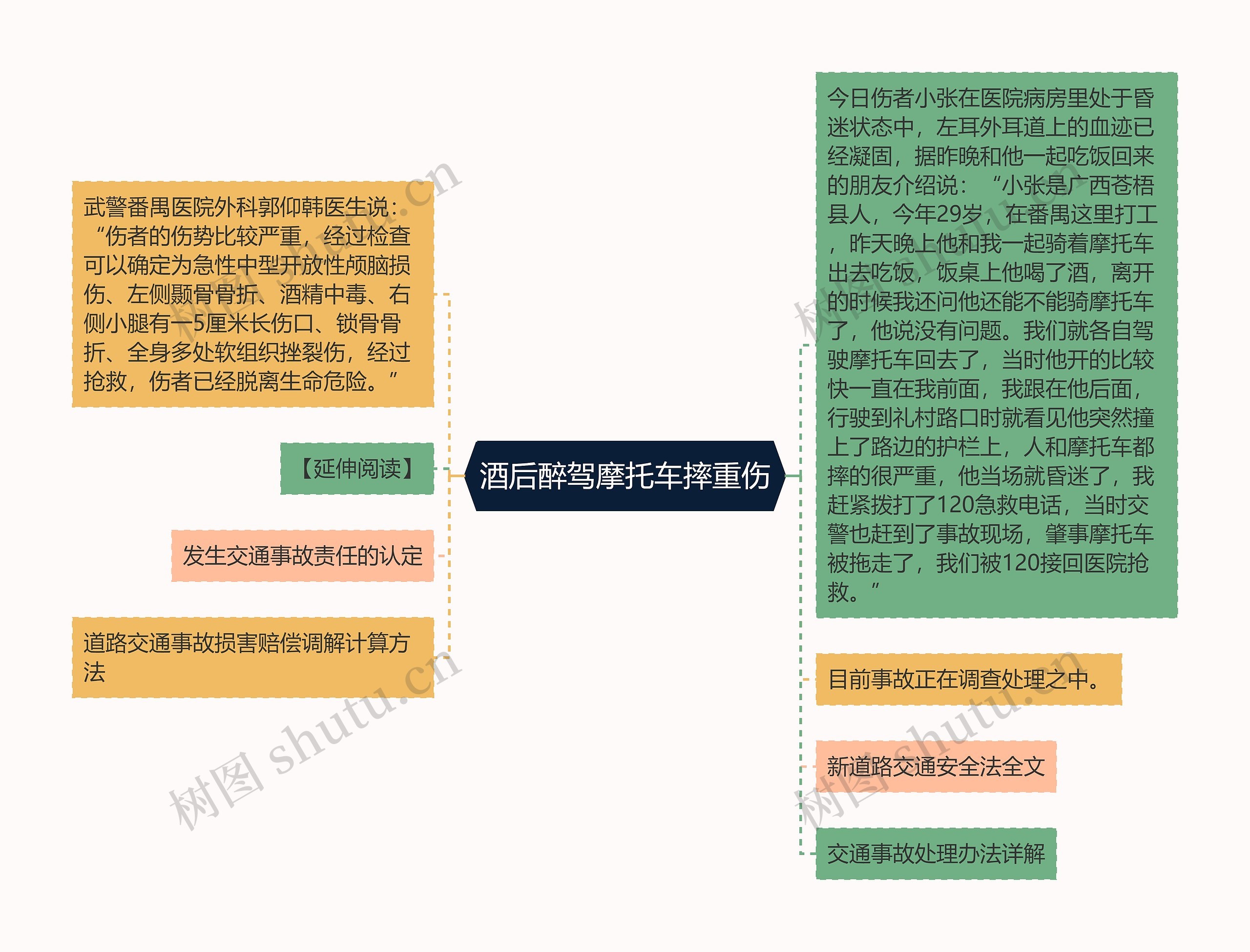 酒后醉驾摩托车摔重伤思维导图