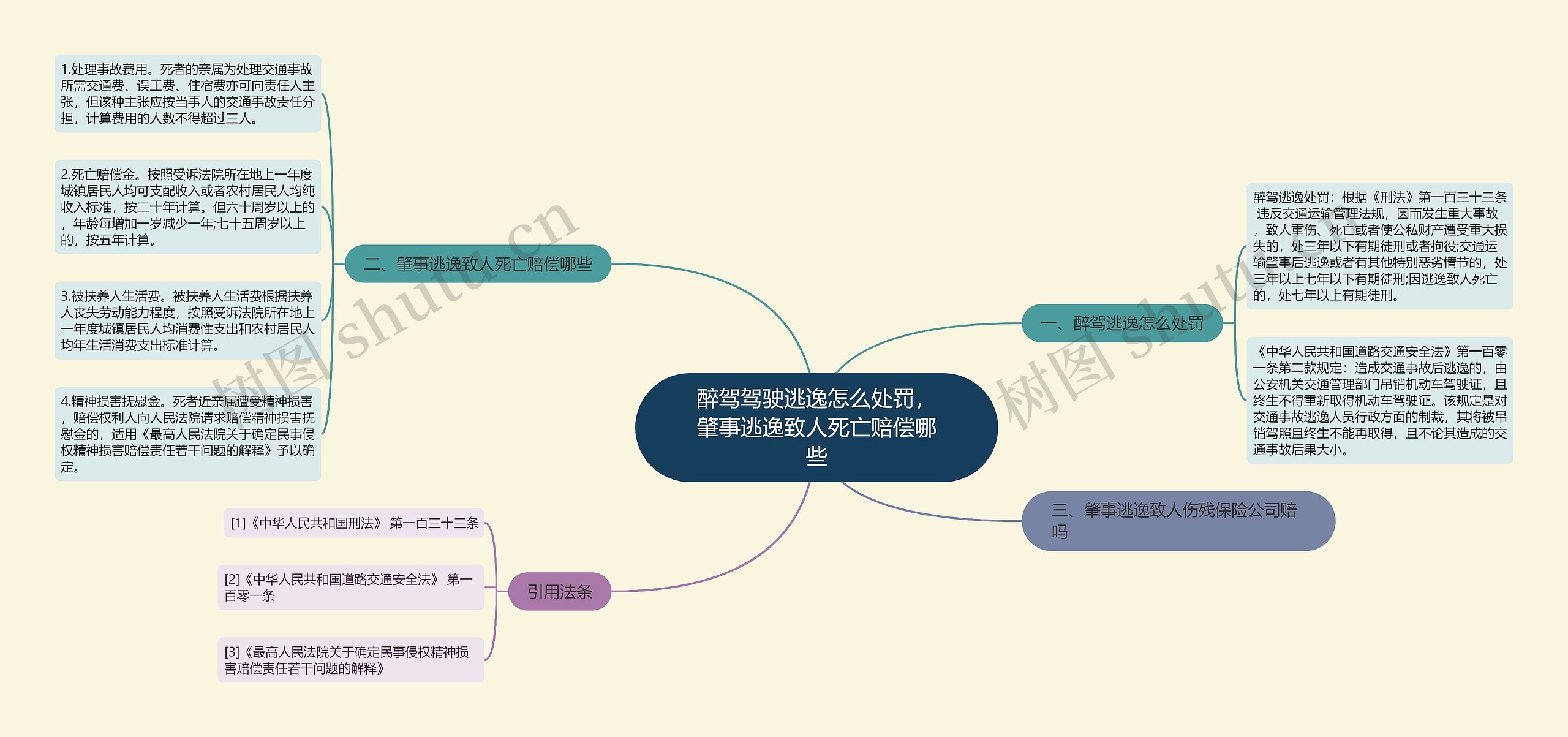 醉驾驾驶逃逸怎么处罚，肇事逃逸致人死亡赔偿哪些思维导图