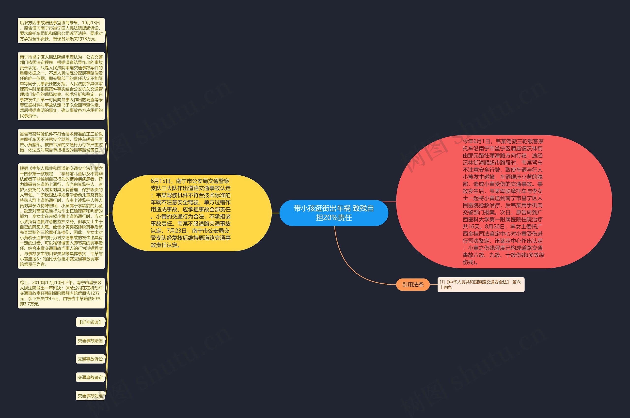 带小孩逛街出车祸 致残自担20%责任思维导图