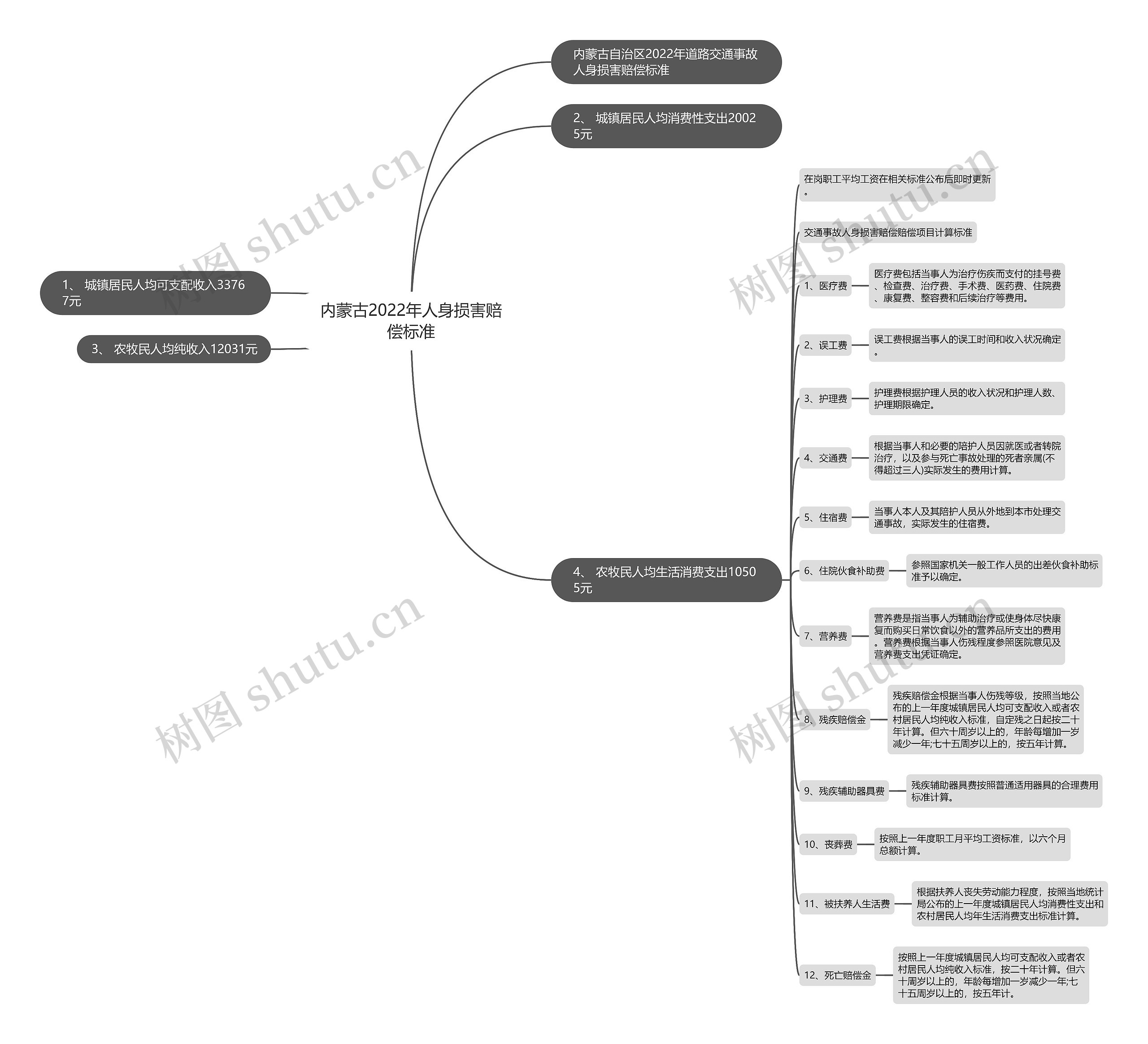 内蒙古2022年人身损害赔偿标准思维导图