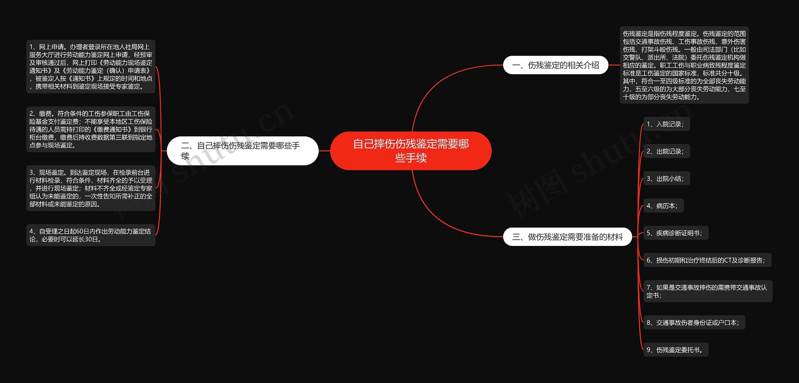 自己摔伤伤残鉴定需要哪些手续思维导图