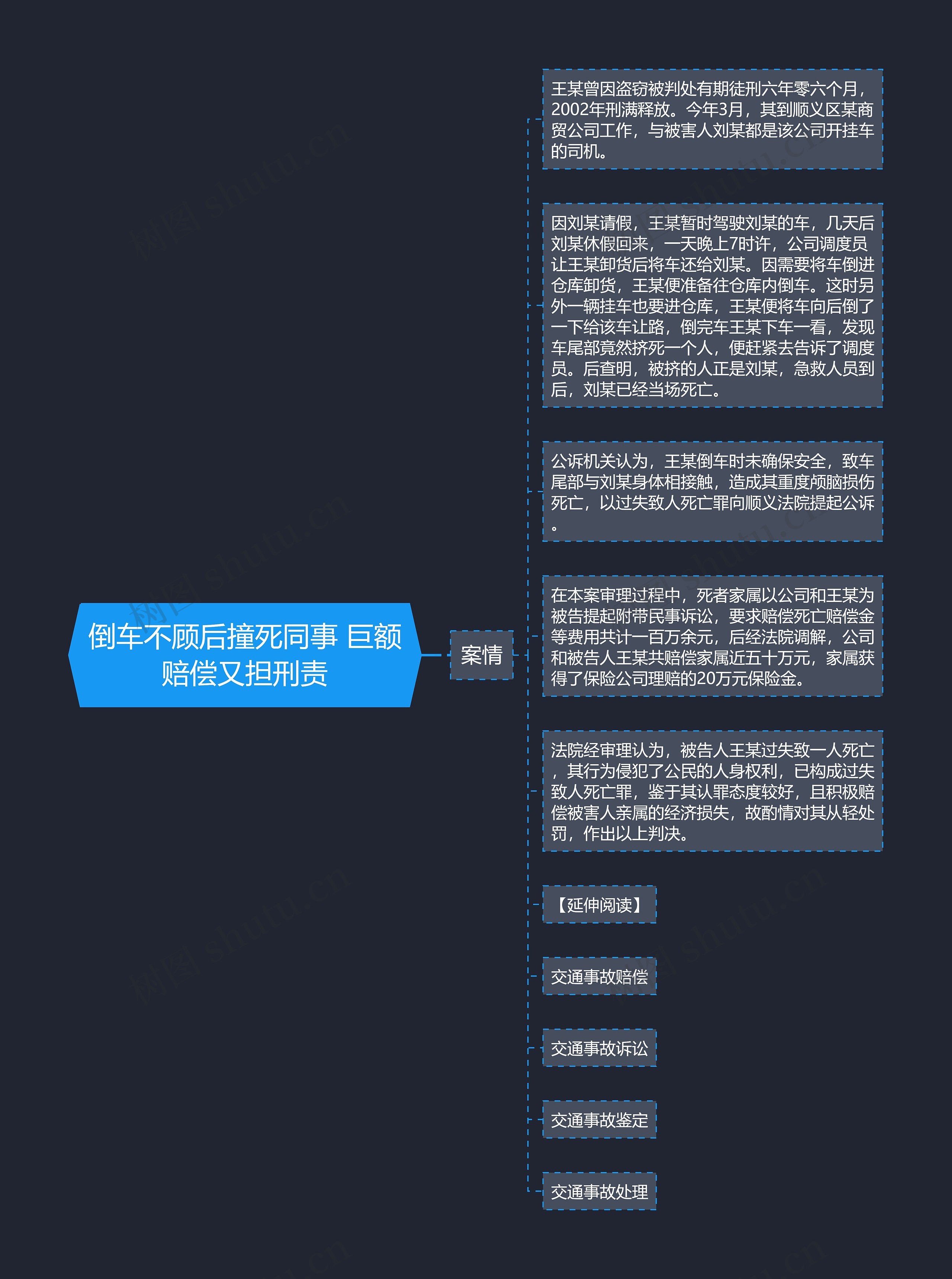 倒车不顾后撞死同事 巨额赔偿又担刑责思维导图