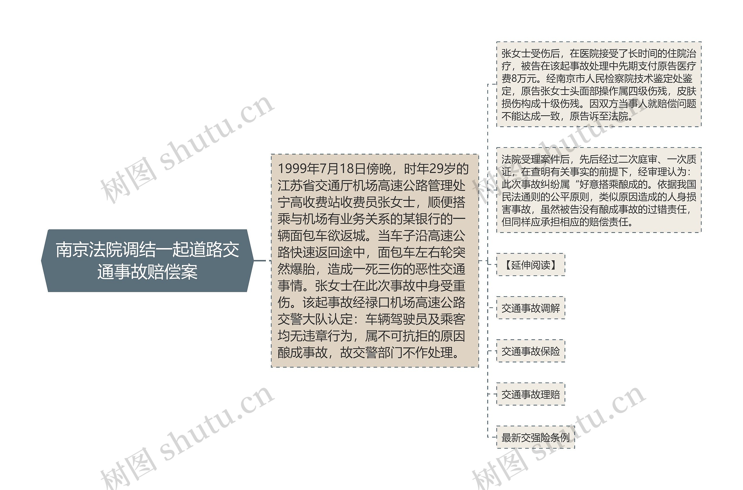 南京法院调结一起道路交通事故赔偿案思维导图