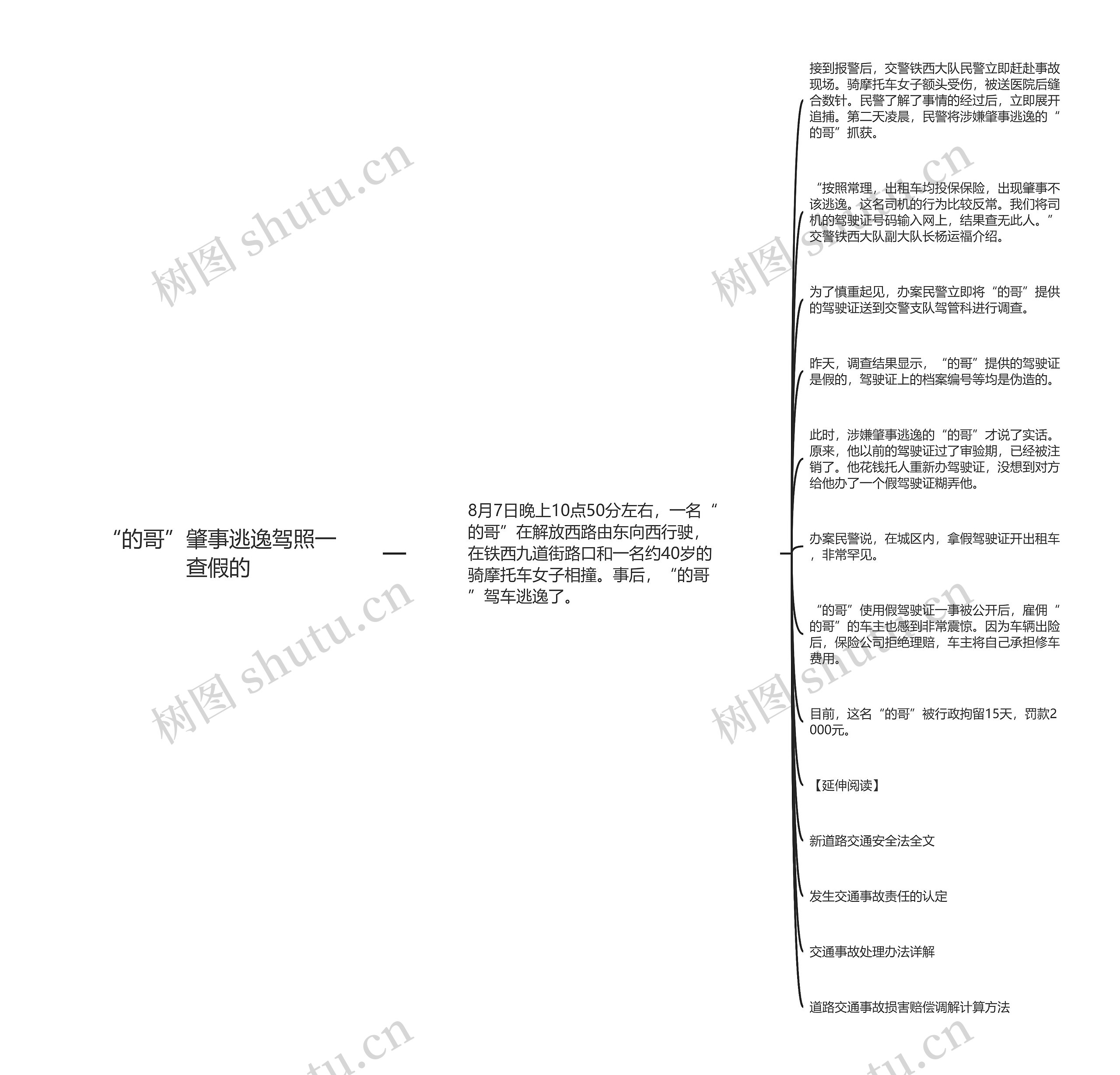 “的哥”肇事逃逸驾照一查假的思维导图