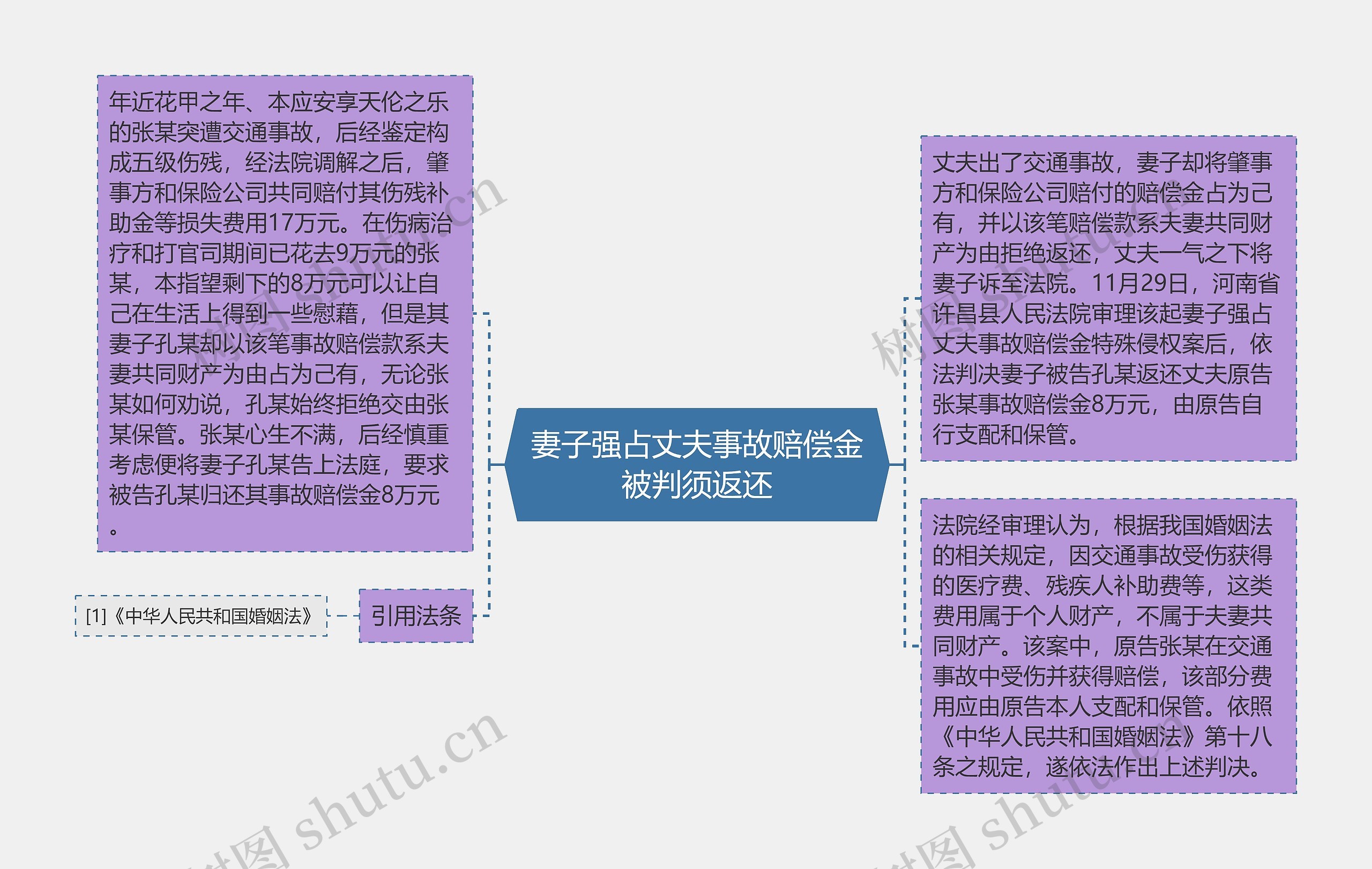 妻子强占丈夫事故赔偿金被判须返还思维导图