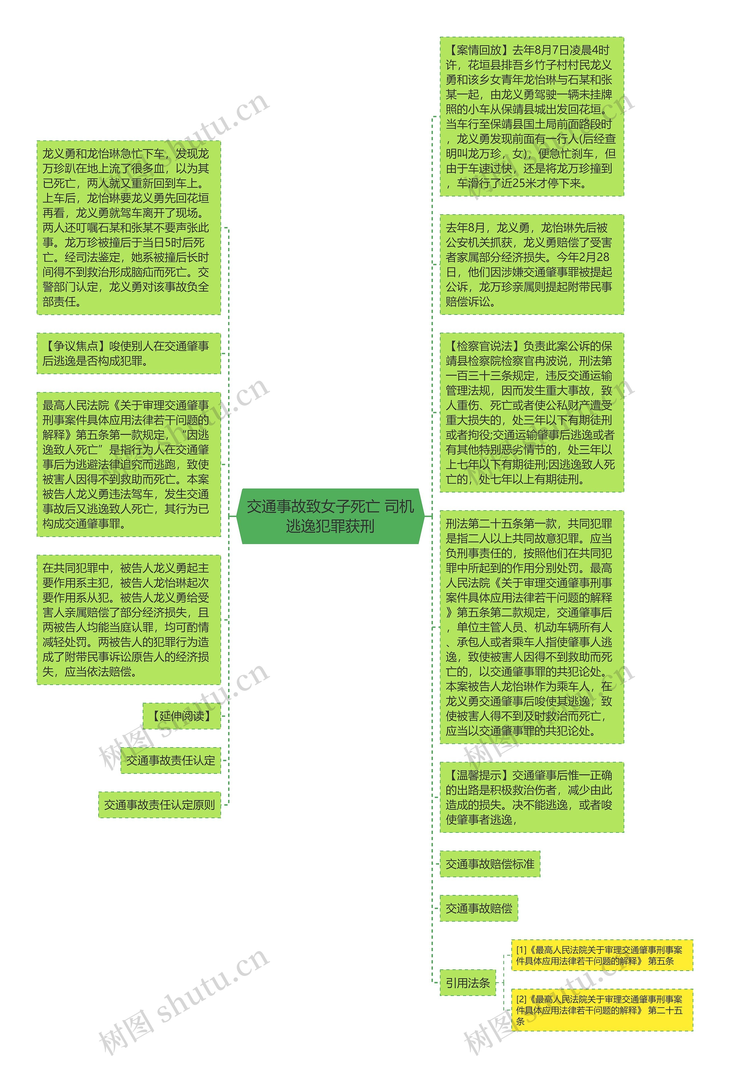 交通事故致女子死亡 司机逃逸犯罪获刑思维导图