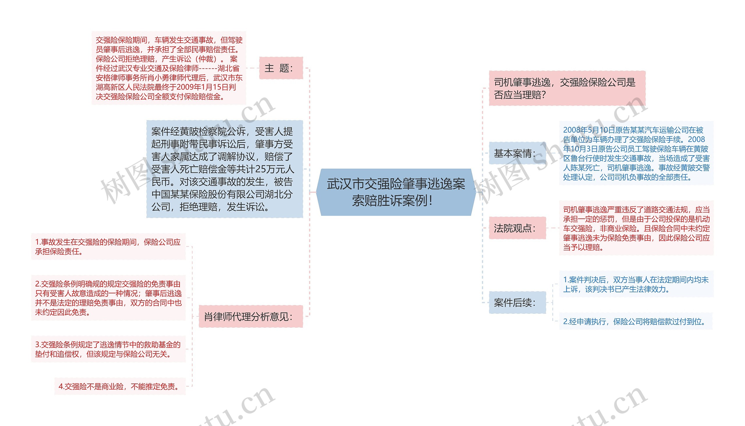 武汉市交强险肇事逃逸案索赔胜诉案例！思维导图