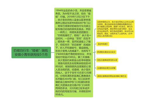 扔破自行车“碰瓷”骗钱 安徽小青年获拘役5个月