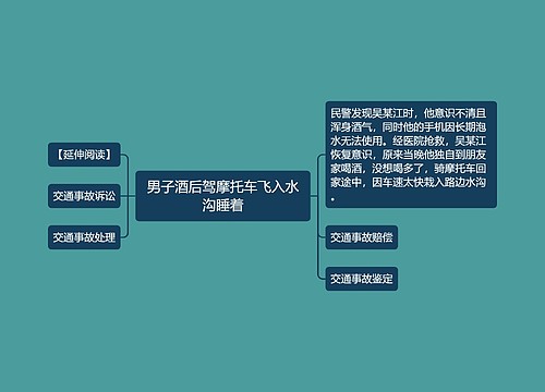 男子酒后驾摩托车飞入水沟睡着