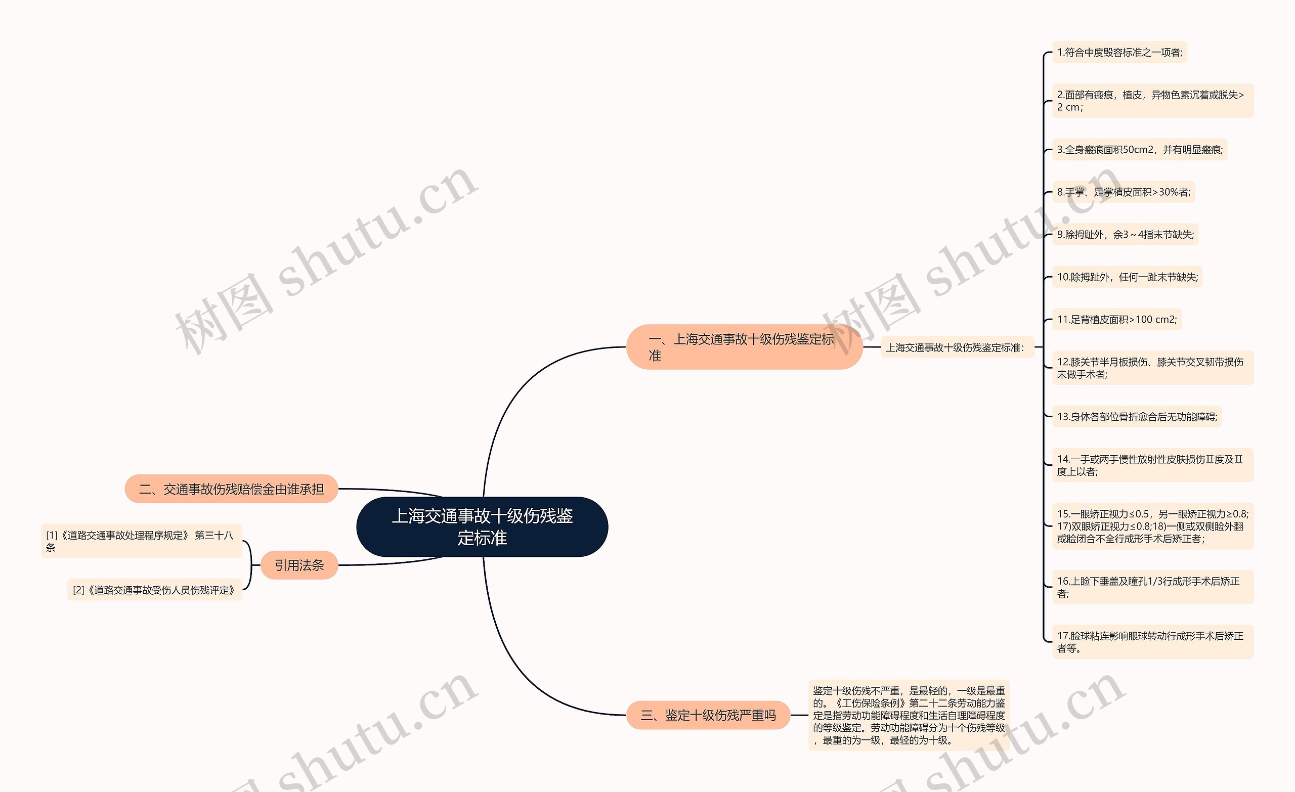 上海交通事故十级伤残鉴定标准思维导图