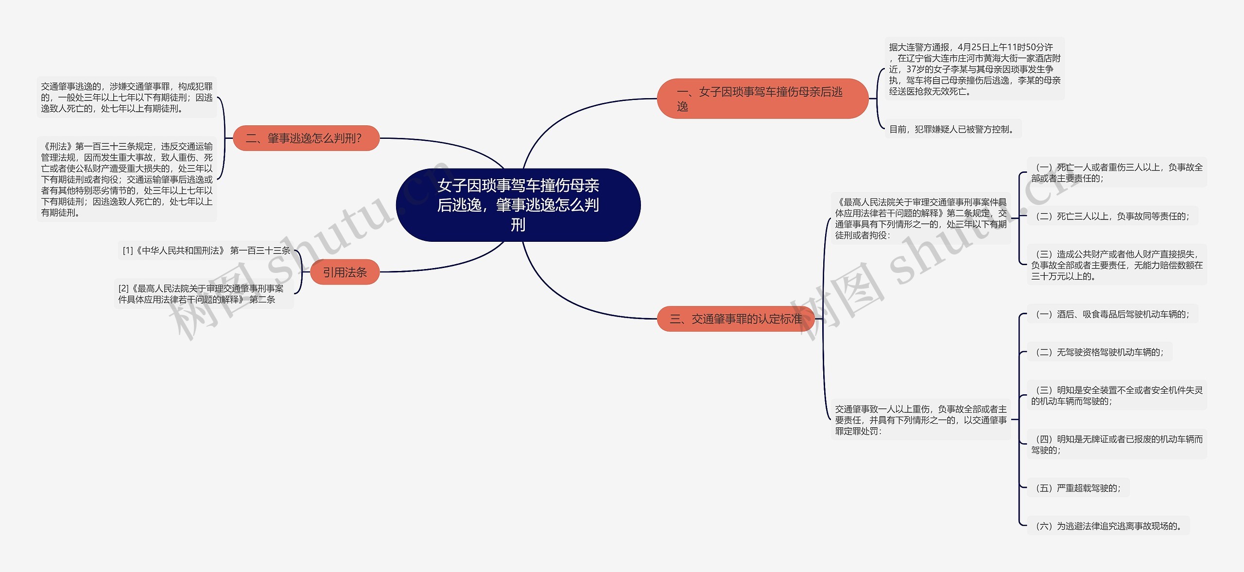 女子因琐事驾车撞伤母亲后逃逸，肇事逃逸怎么判刑思维导图