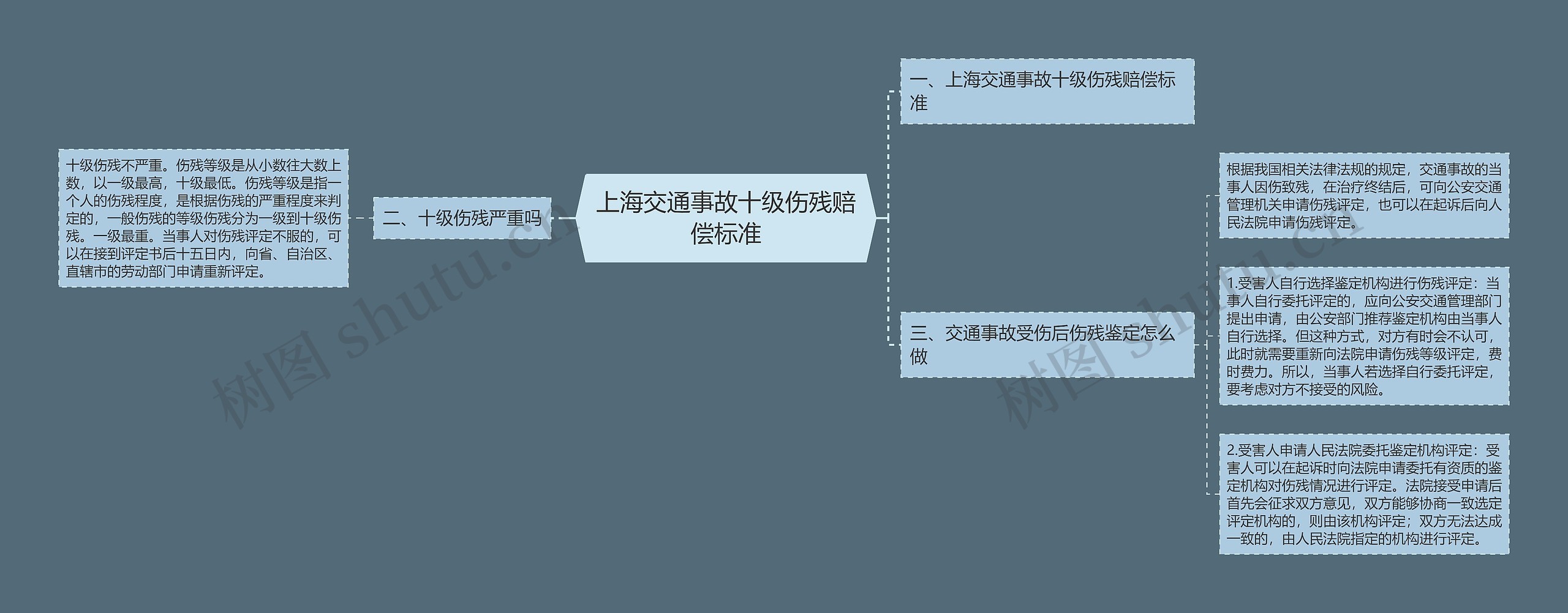 上海交通事故十级伤残赔偿标准思维导图