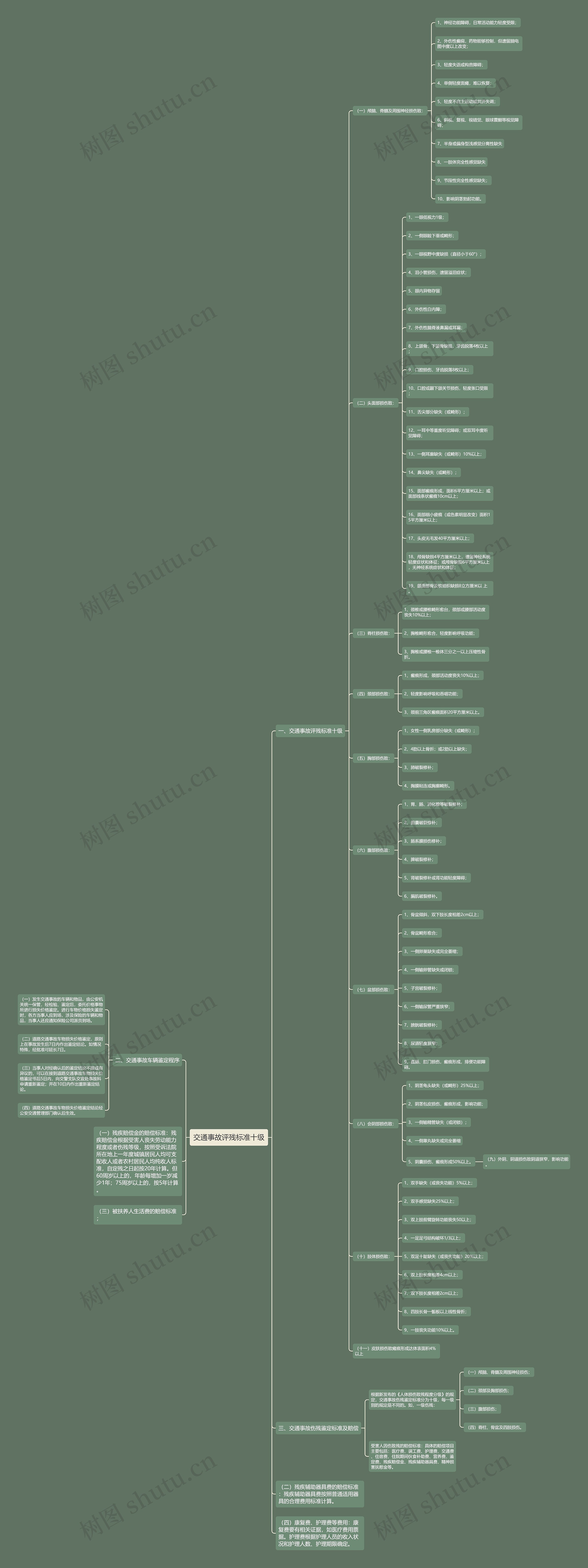 交通事故评残标准十级思维导图