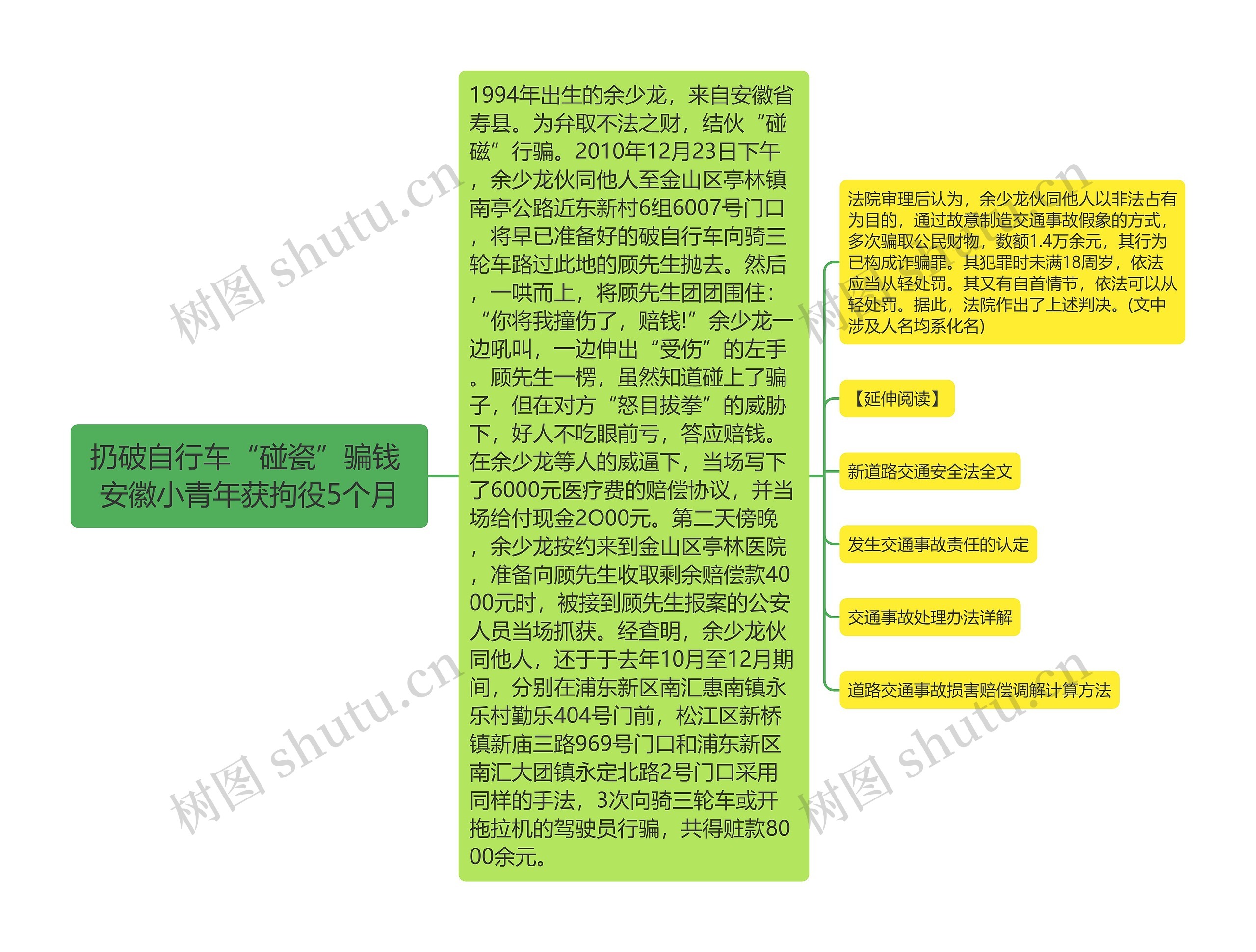 扔破自行车“碰瓷”骗钱 安徽小青年获拘役5个月思维导图